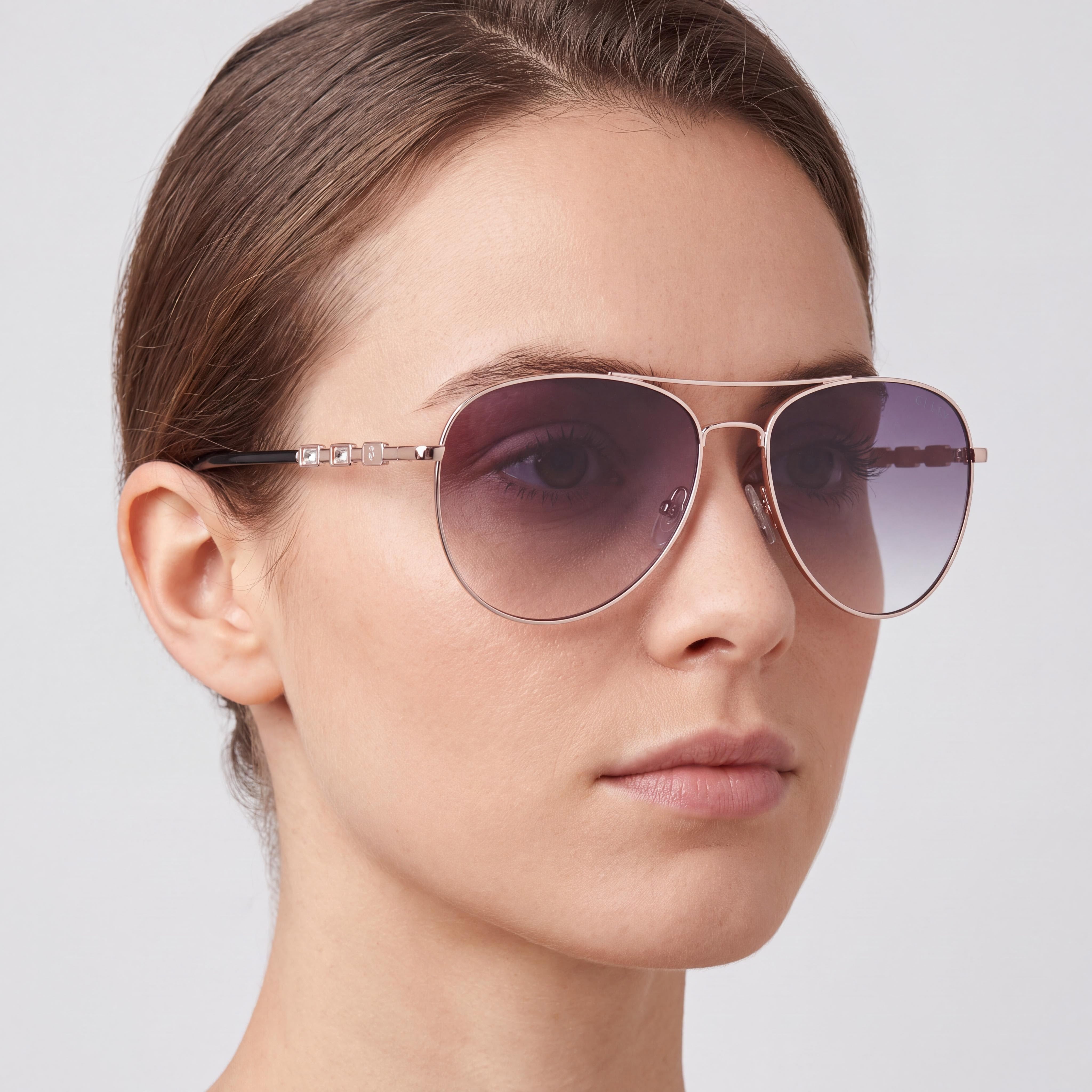GUESS Gf6143 Women's Pilot Sunglasses with Rose Gold Plastic Frame, Gradient Smoke Lenses, 100% UV Protection, 59mm, Photo 4