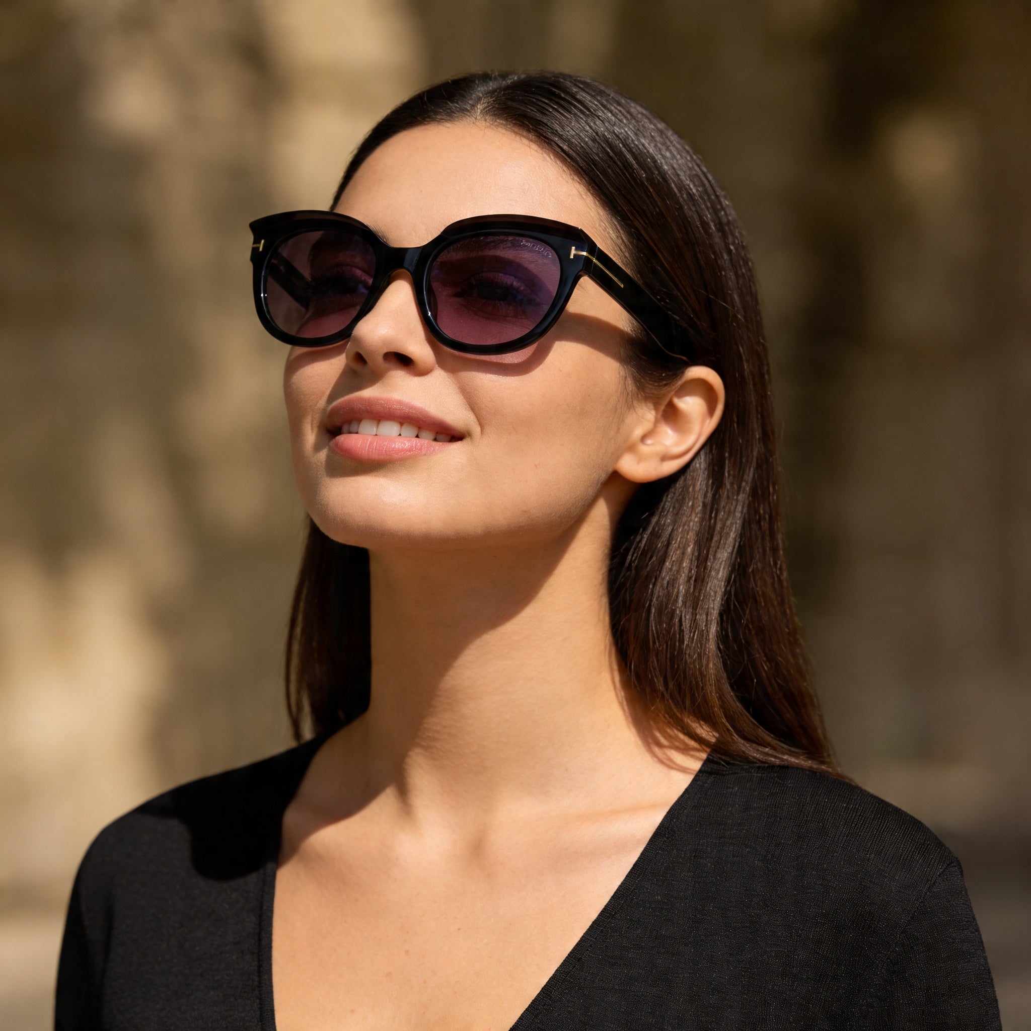 Tom Ford Tamara FT1114 Gafas de sol para mujer con montura de plástico negro brillante, lentes ahumadas, protección UV del 100 %, 54 mm, Photo 4