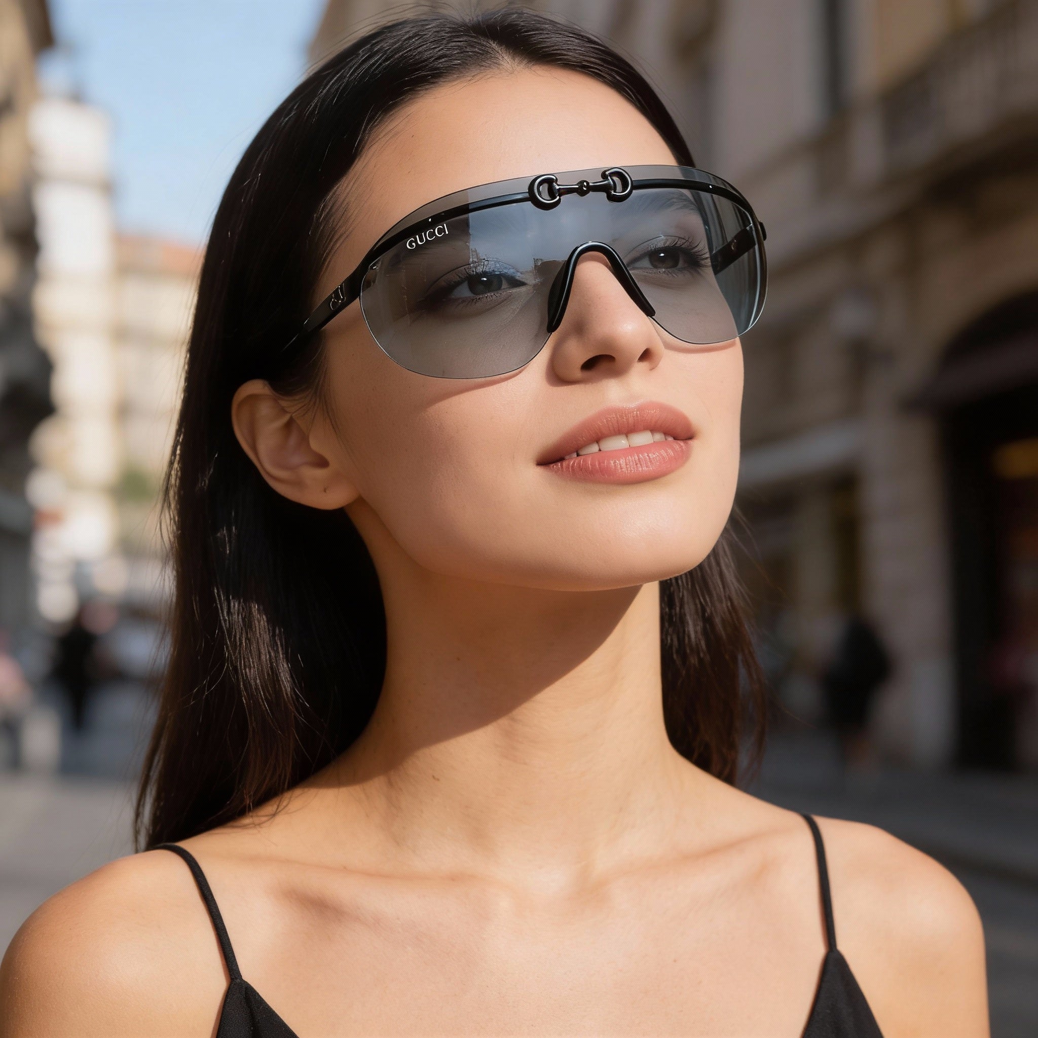 Gucci GG1656S Unisex Rimless Shield Sunglasses with Metal Frame, Black Grey Lenses, 99-1-135mm, Photo 5