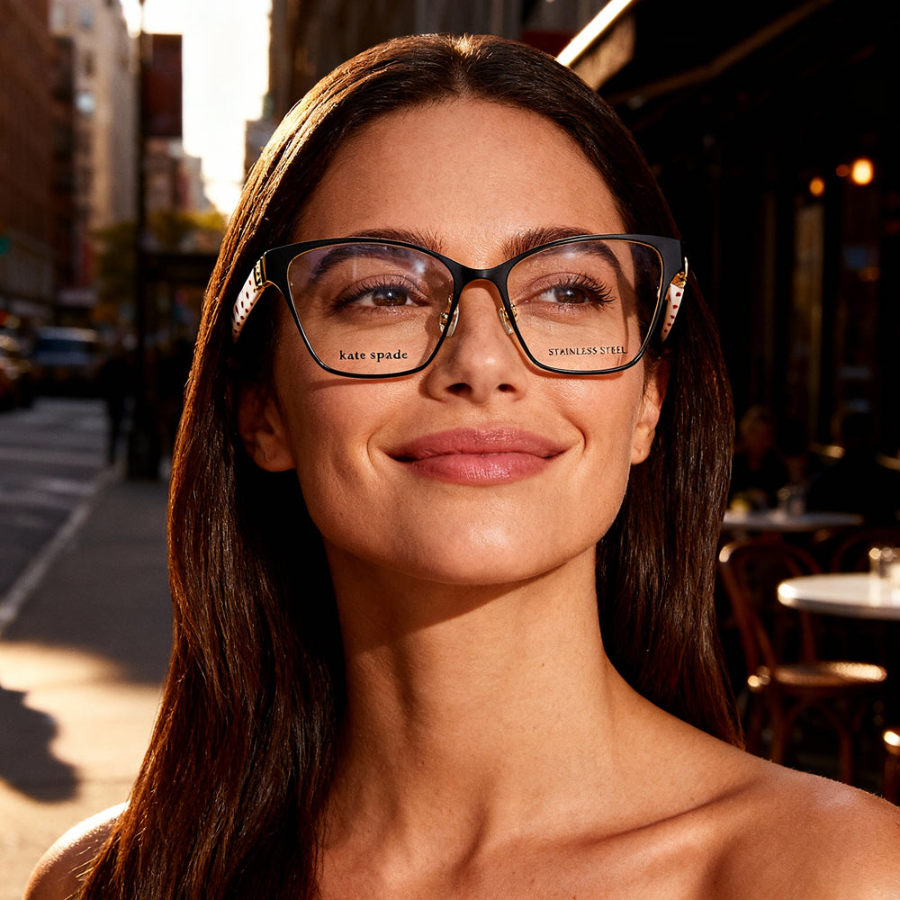 Gafas Kate Spade New York para mujer con montura de acero inoxidable, color dorado y negro, lentes de 52 mm