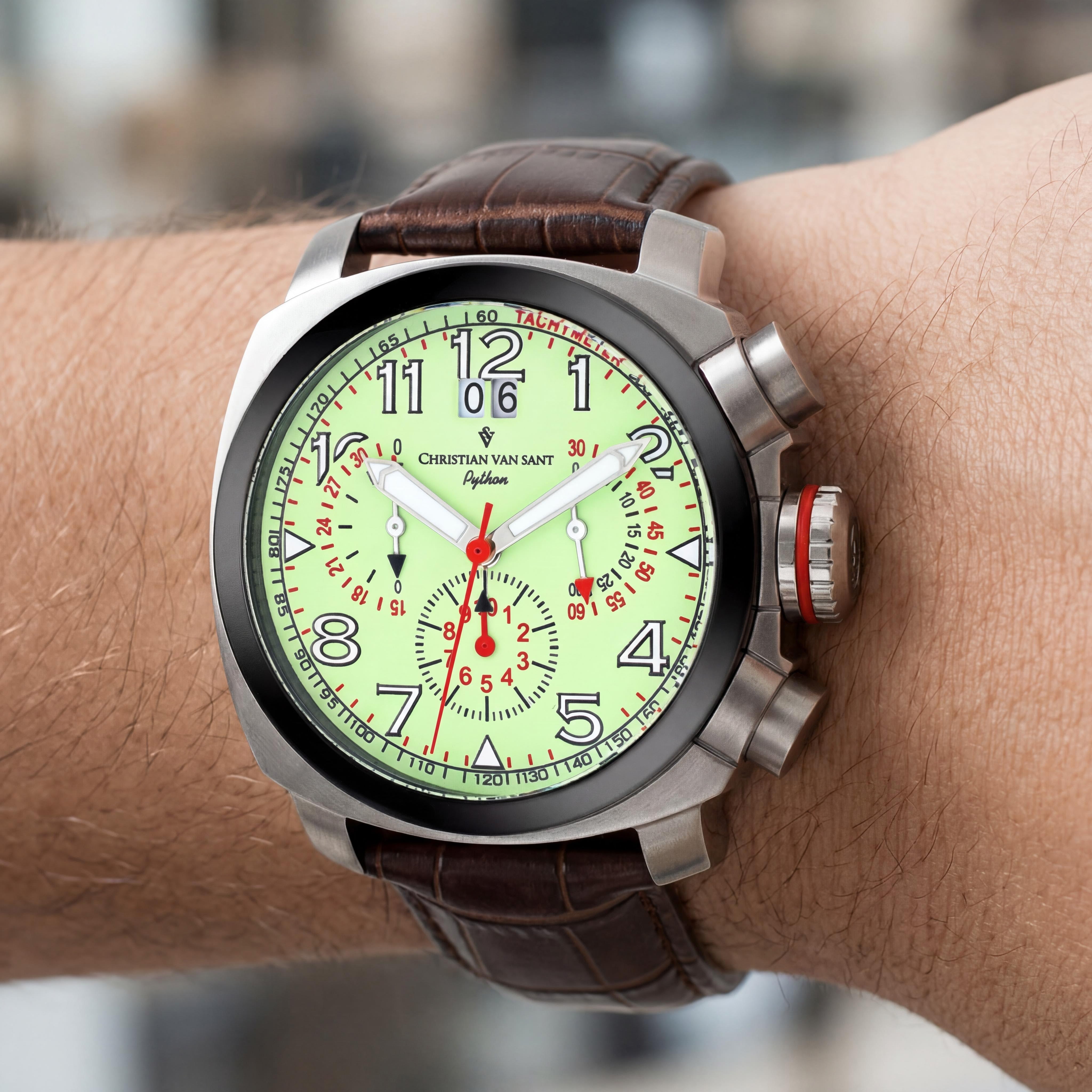 Christian Van Sant CV3AU6 Men's Casual Brown Leather Strap Luminous Quartz Chronograph Watch 10 ATM Water Resistant, Photo 4