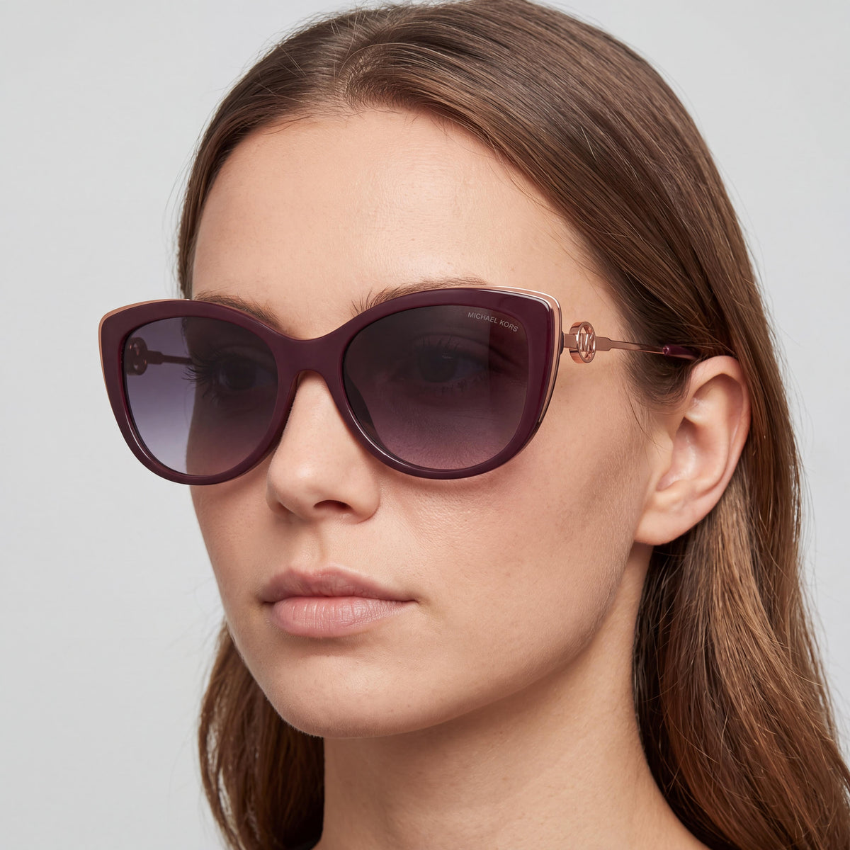 Michael Kors 0mk2127u Women's Plastic Frame Cat Eye UV Protected Sunglasses Cordovan Bronze Gradient Grey 55mm, Photo 4