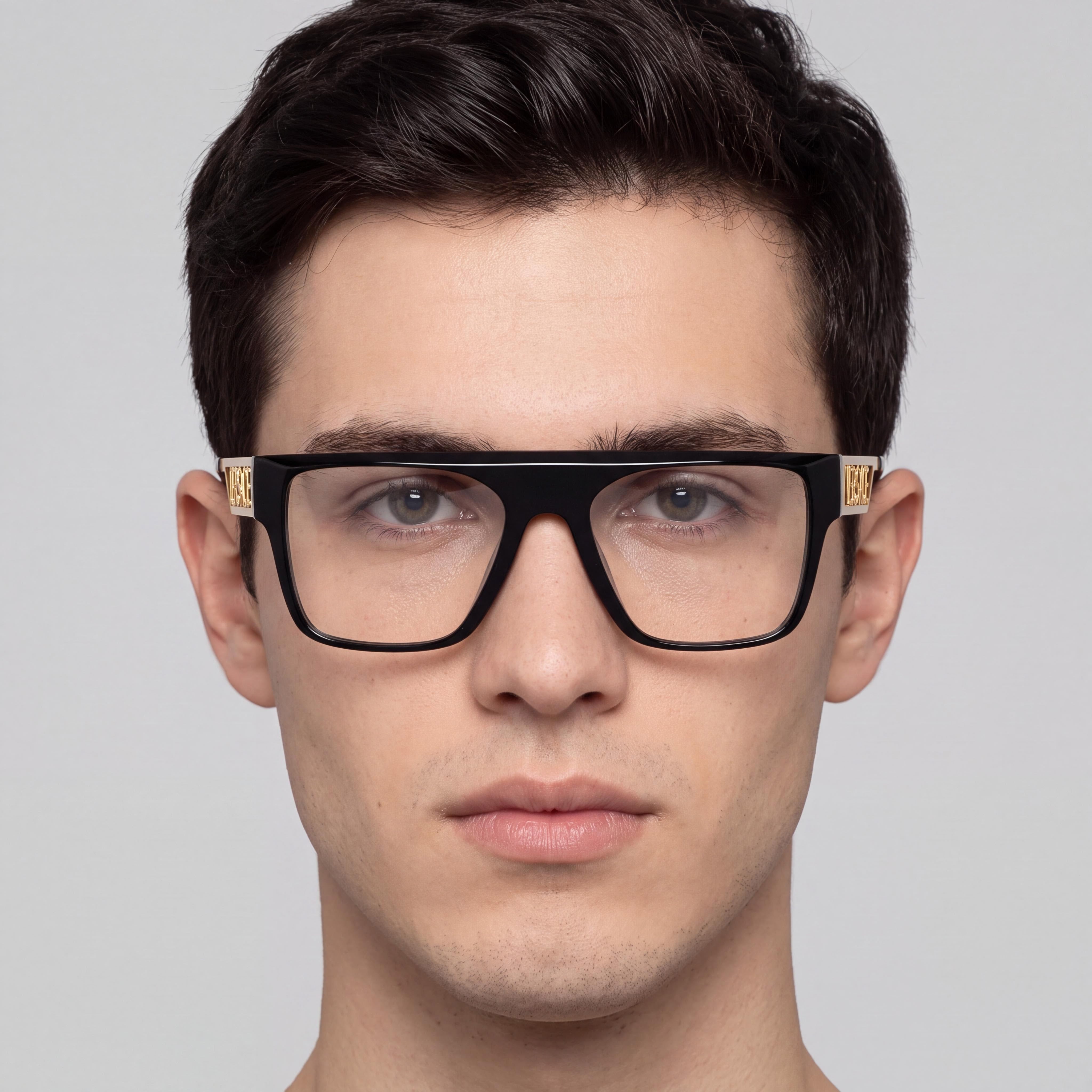 Versace Ve 3326u Unisex Acetate Black Gold Square Full Rim Eyeglass Frames with 55mm Lens, 19mm Bridge, 145mm Temple, Photo 5