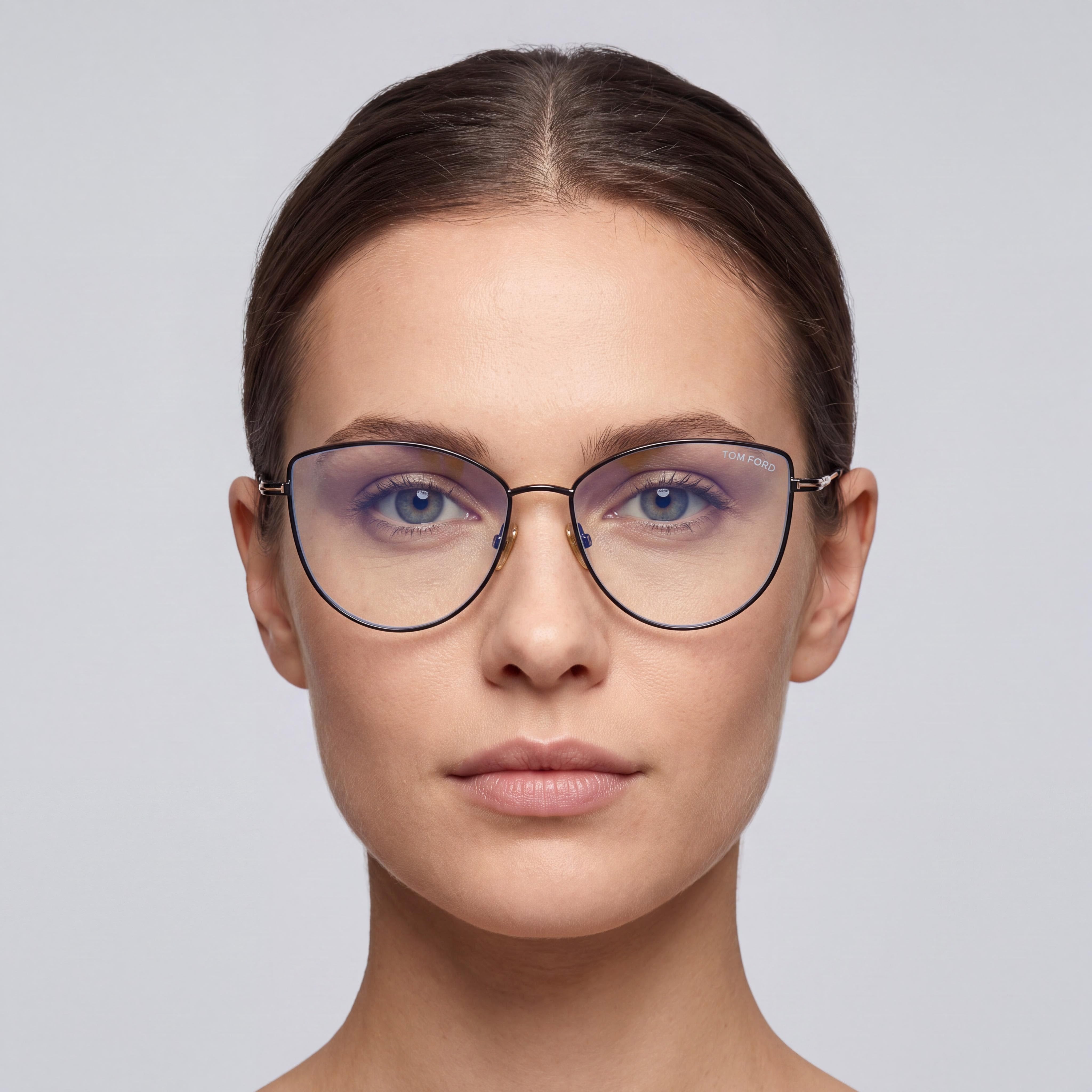 Tom Ford Ft5667-b Women's Shiny Black Metal Cat Eye Blue-Light Block Eyeglasses 55mm, Photo 4