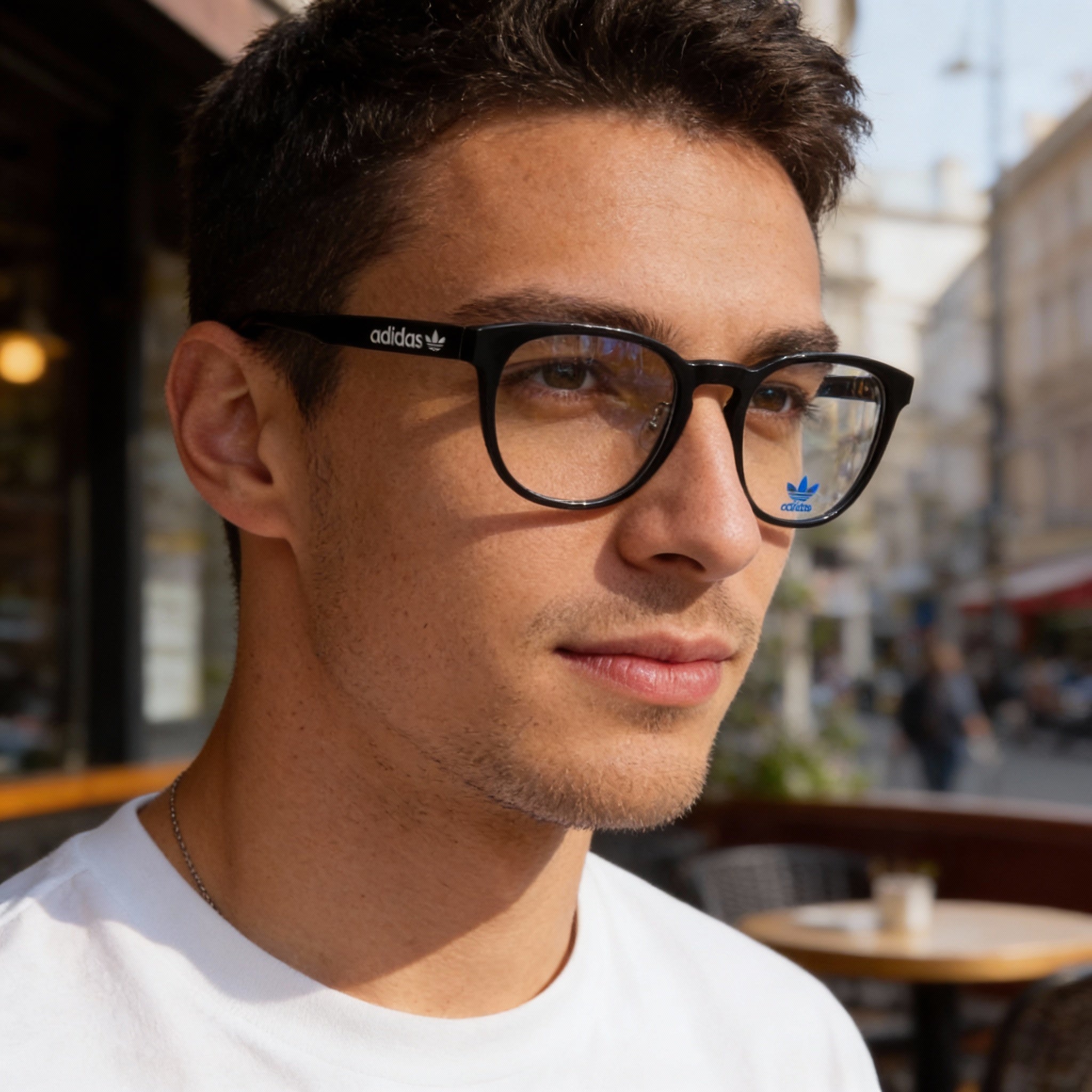 Gafas adidas Originals OR5014-H para hombre, montura ovalada, lentes de plástico transparente, color negro brillante, 56 mm, Photo 5