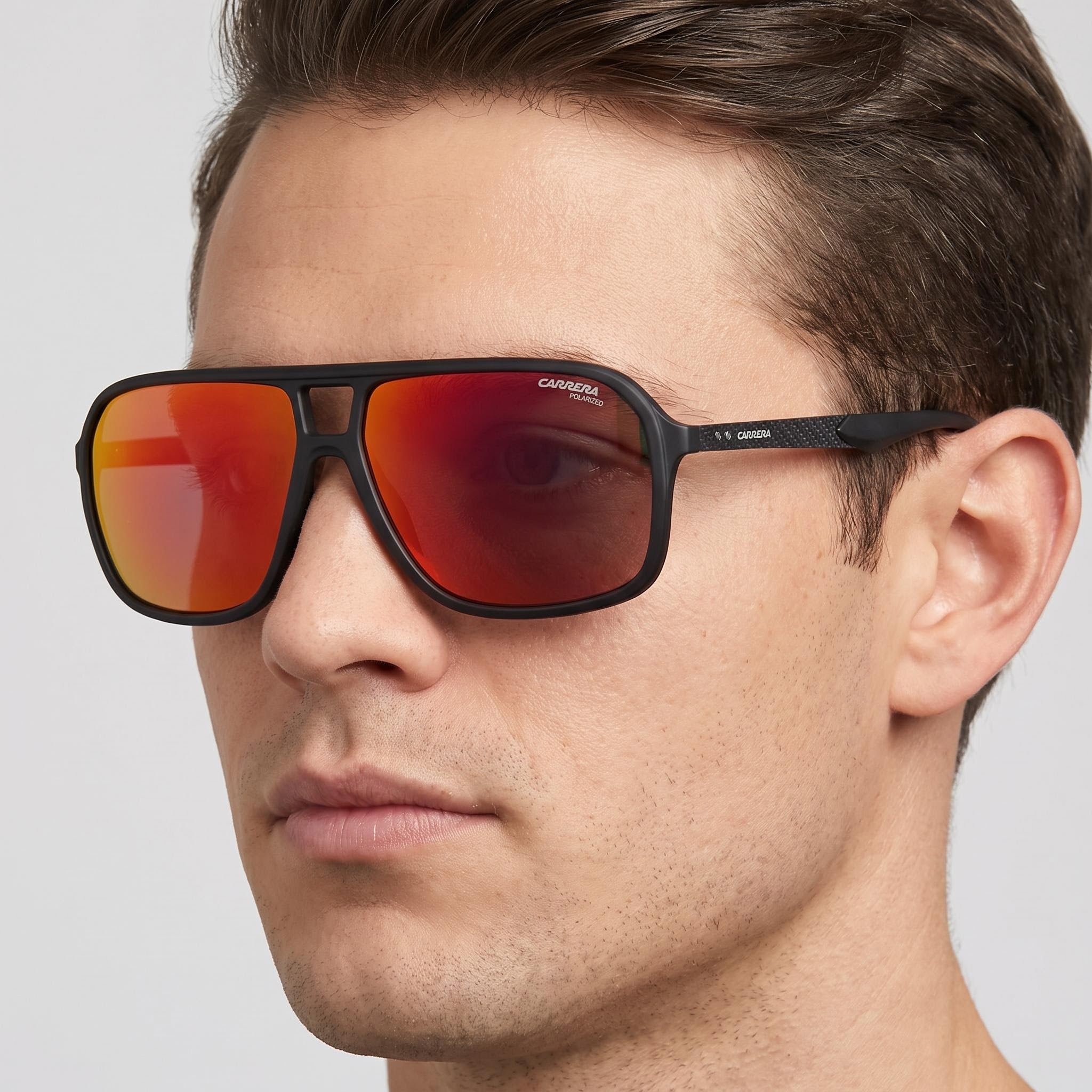 Carrera Heritage/Timeless Men's Matte Black Polyamide Inj Sunglasses, Red Multilayer Oleophobic HD Lenses, UV Protected, Non-Polarized 61mm, Photo 4