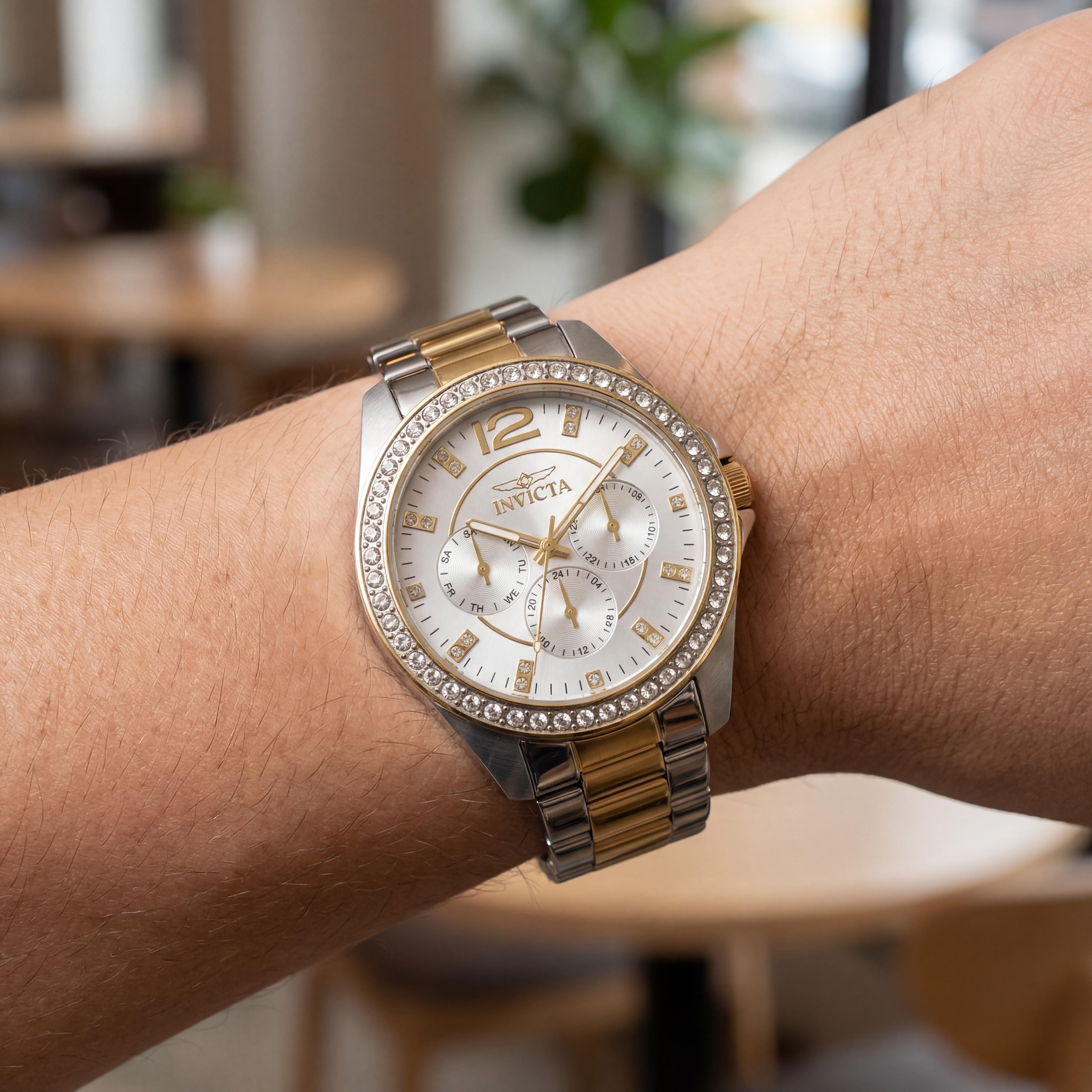Invicta Angel 50110 Reloj de Pulsera de Cuarzo de Acero Inoxidable Plateado para Mujer 38 mm Resistente al Agua 5 ATM, Photo 4