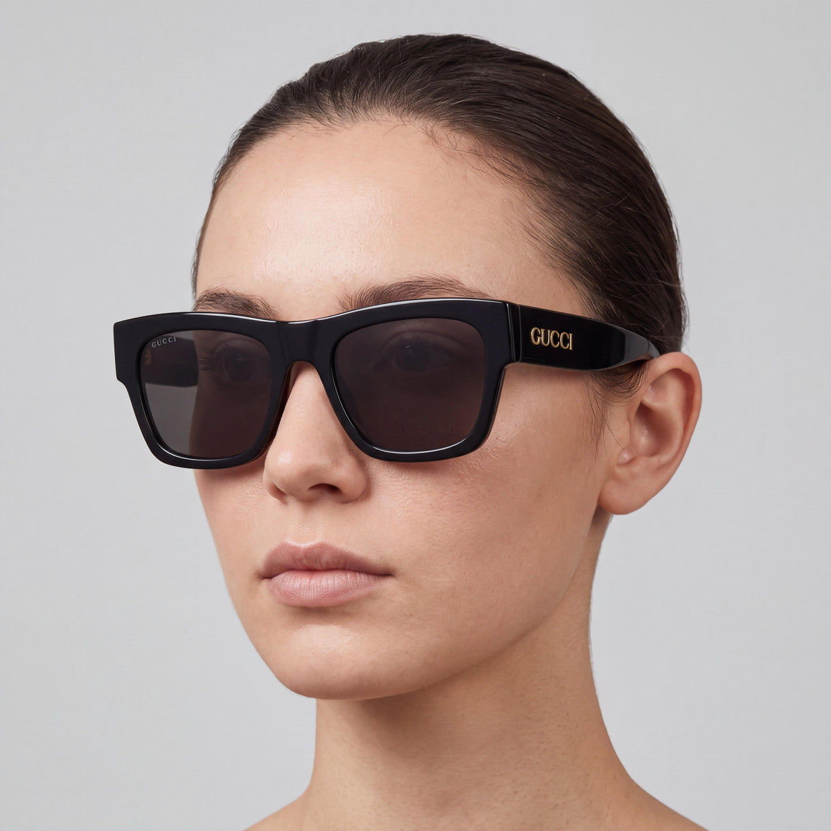 Gucci Fashion Sunglasses for Men and Women with Black Acetate Square Frame and Black Non-Polarized Lenses 54mm, Photo 5