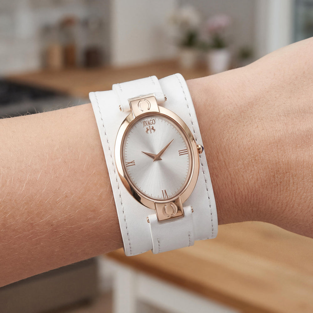Reloj de Cuarzo Jivago JV1833 Good luck para Mujer, Blanco Plateado con Correa de Cuero y Cristal Hardlex, Resistente al Agua 30 Metros