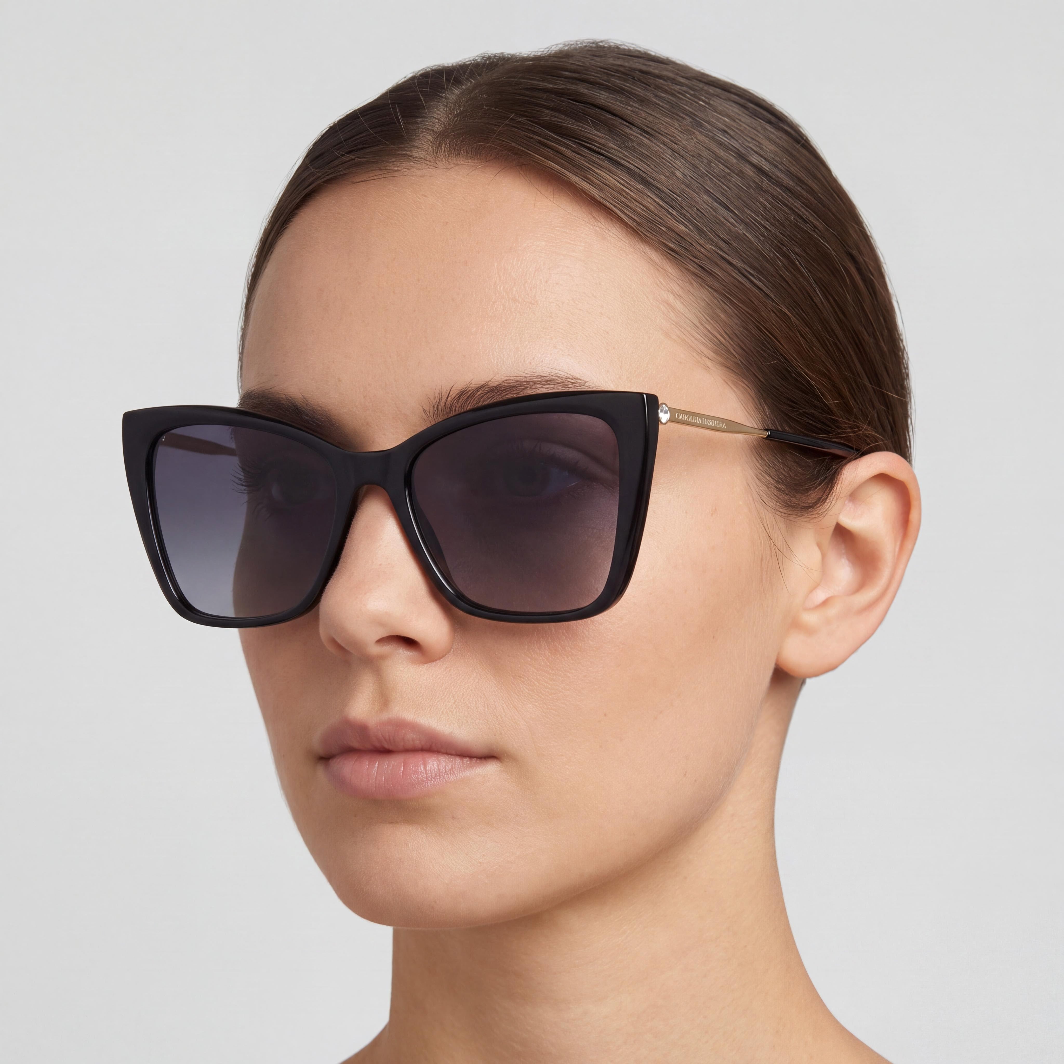 Carolina Herrera Seasonal Women's Rectangular Plastic Sunglasses Black Gold Dark Grey Shaded 57mm, Photo 4