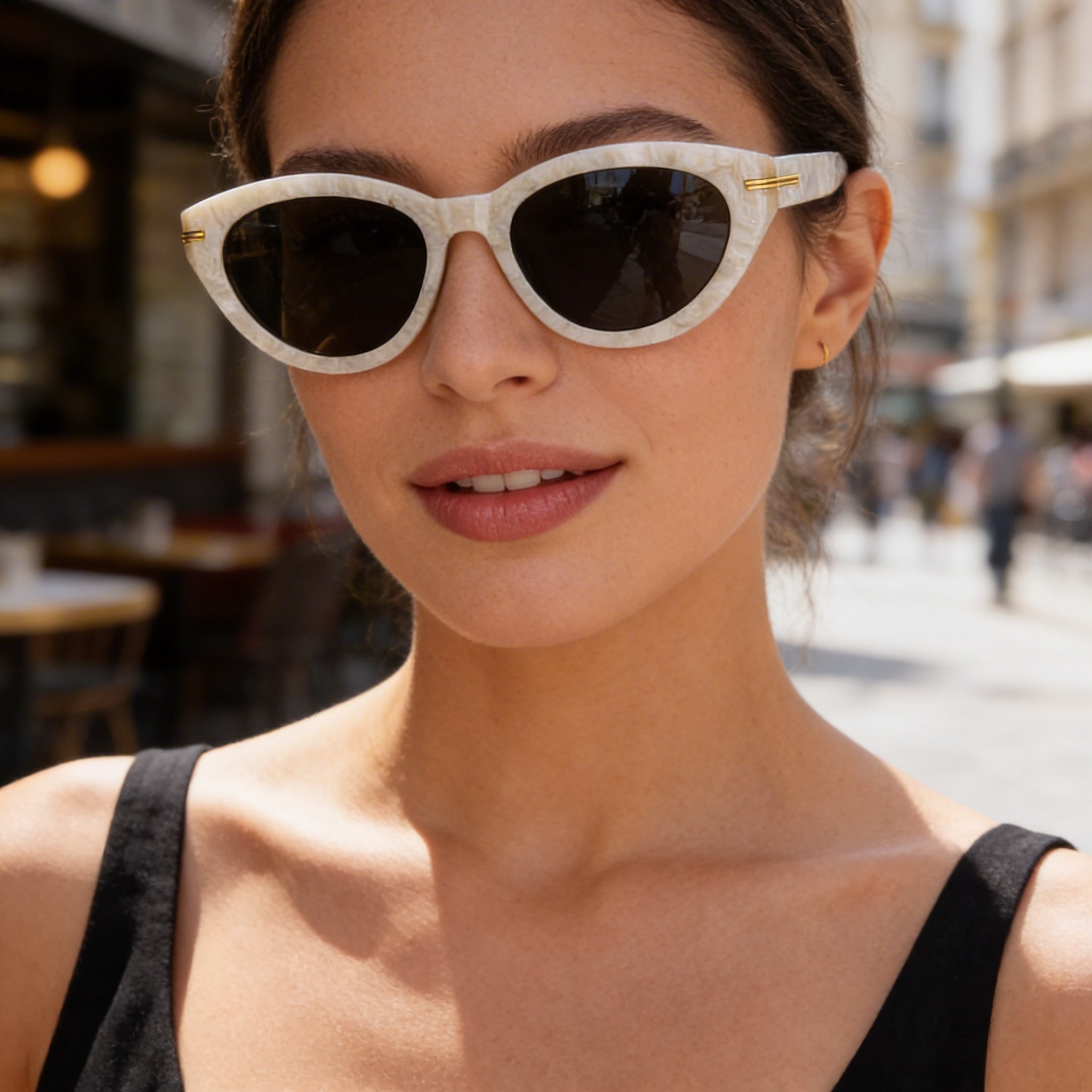 Gafas de sol de acetato blanco nacarado con lentes grises BOSS 1779/S para mujer de Hugo Boss, 100 % protección UV, 55 mm, Photo 5
