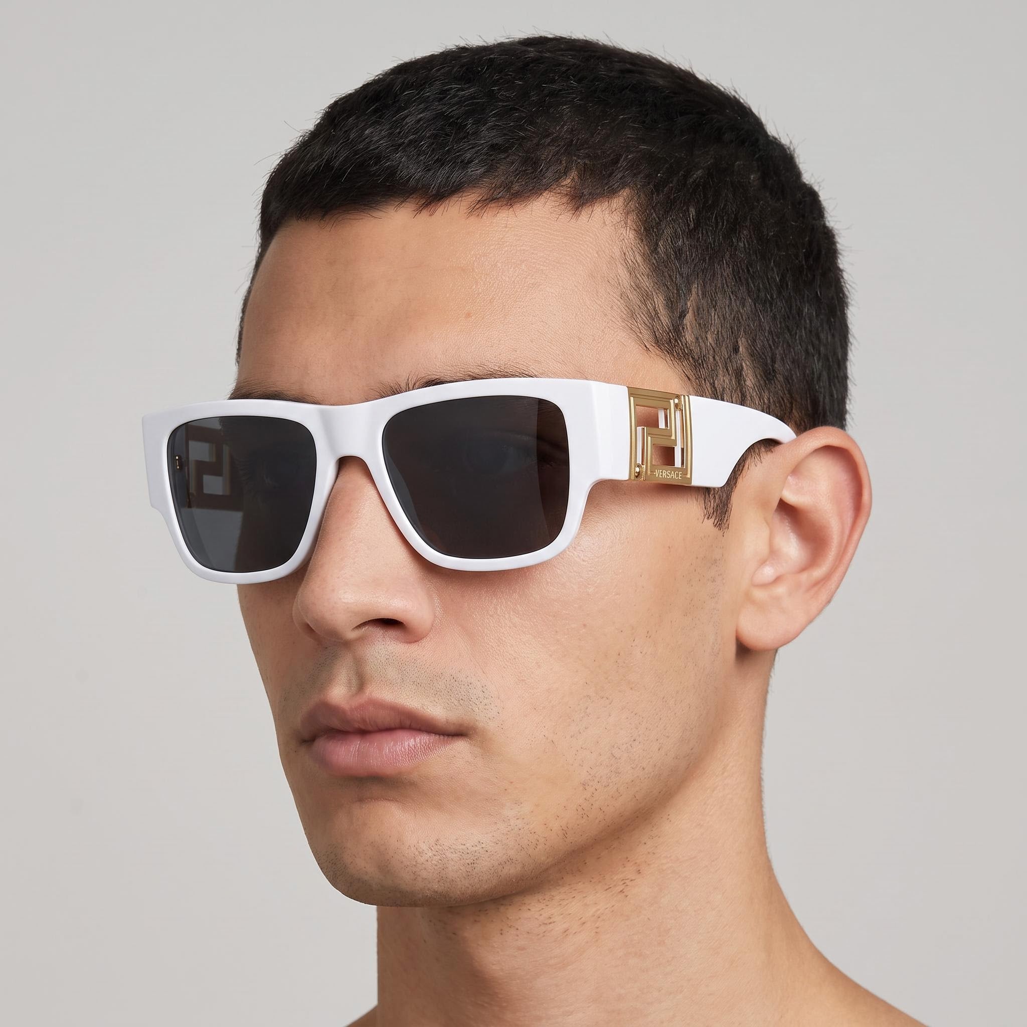 Gafas de sol unisex Versace Ve 4403, armazón de aluminio blanco gris oscuro, lentes UV gris oscuro de 57 mm, Photo 4