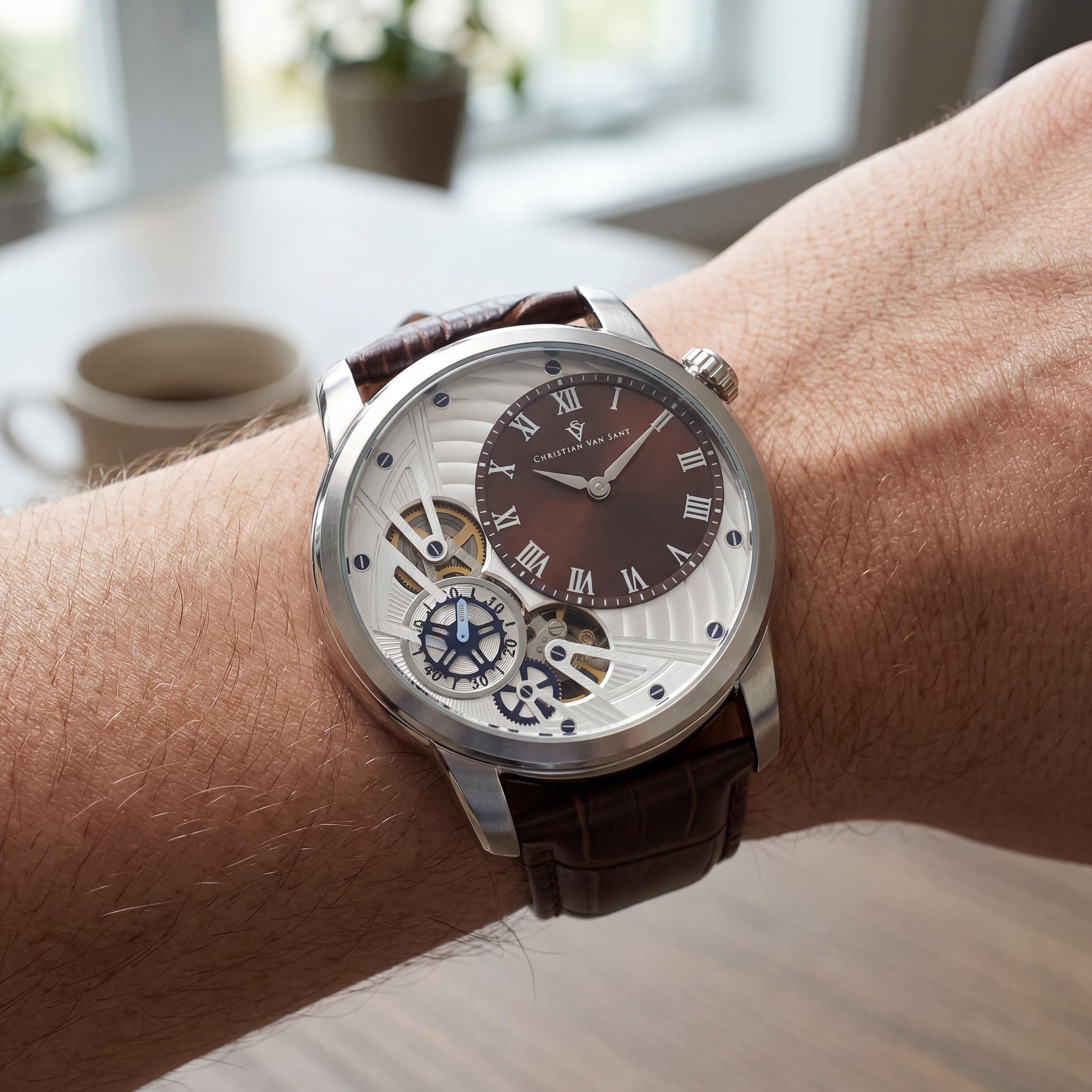 Christian Van Sant CV1544 Sprocket Auto-Quartz Men's Brown Water Resistant Watch with Timer, Slide-Rule & Mineral Crystal, Photo 4