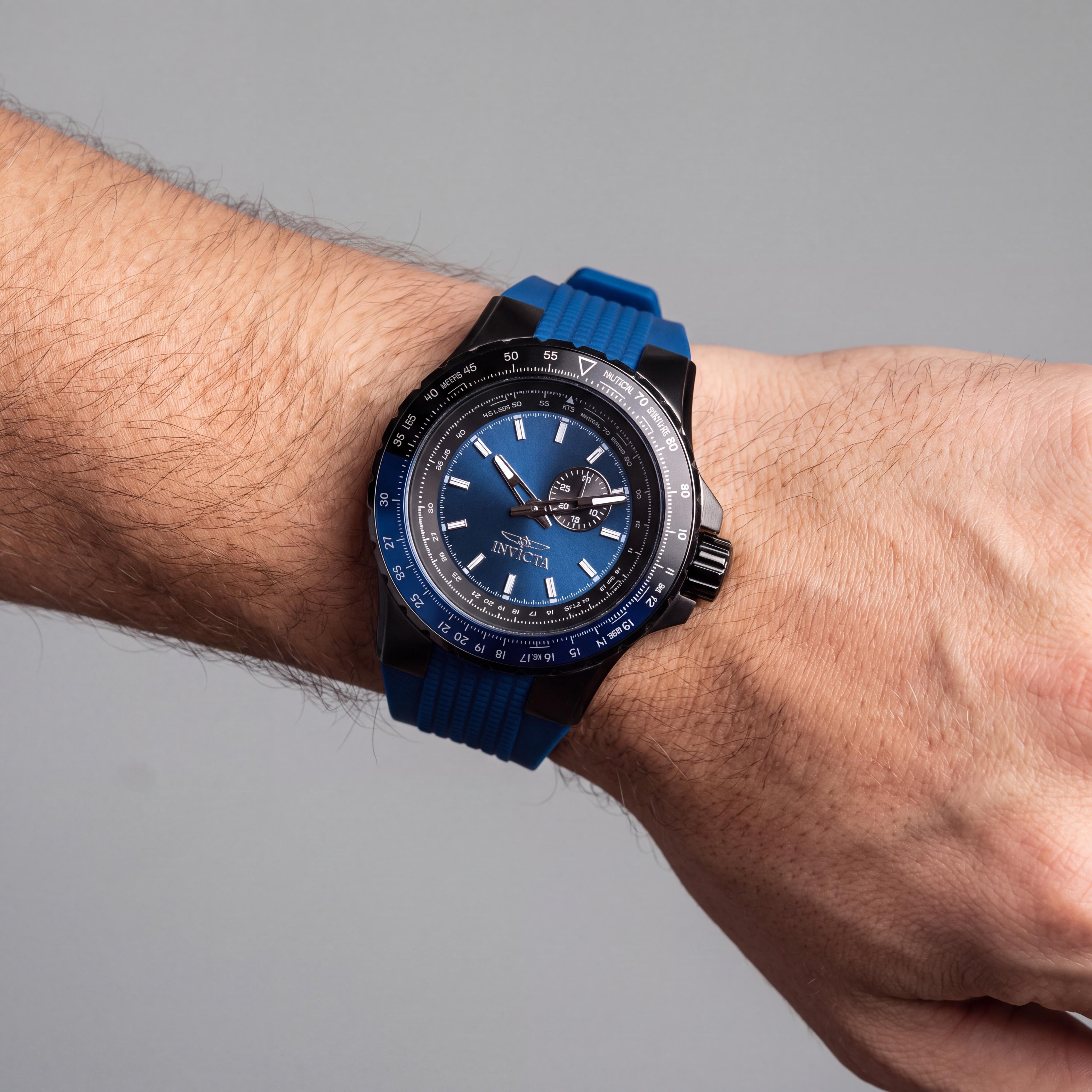 Reloj Invicta Aviator 49722 unisex de cuarzo, acero inoxidable, esfera azul de 50 mm, correa de silicona negra, resistente a 10 ATM, Photo 3