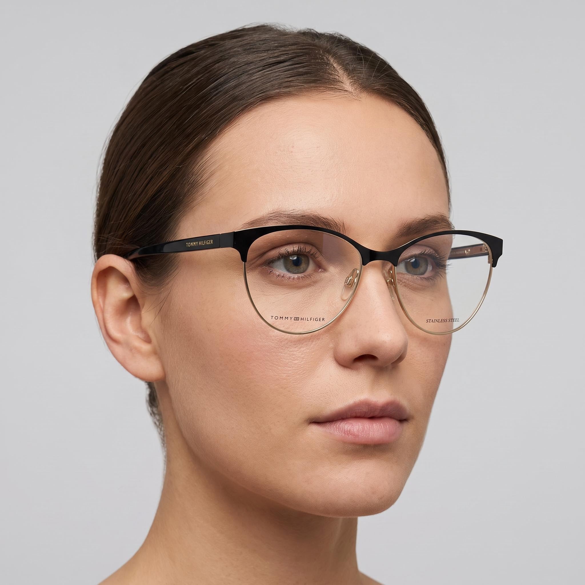 Tommy Hilfiger TH 1886 Women's Eyewear with Stainless Steel Frame, Matte Black Gold Finish, 54mm, Photo 4