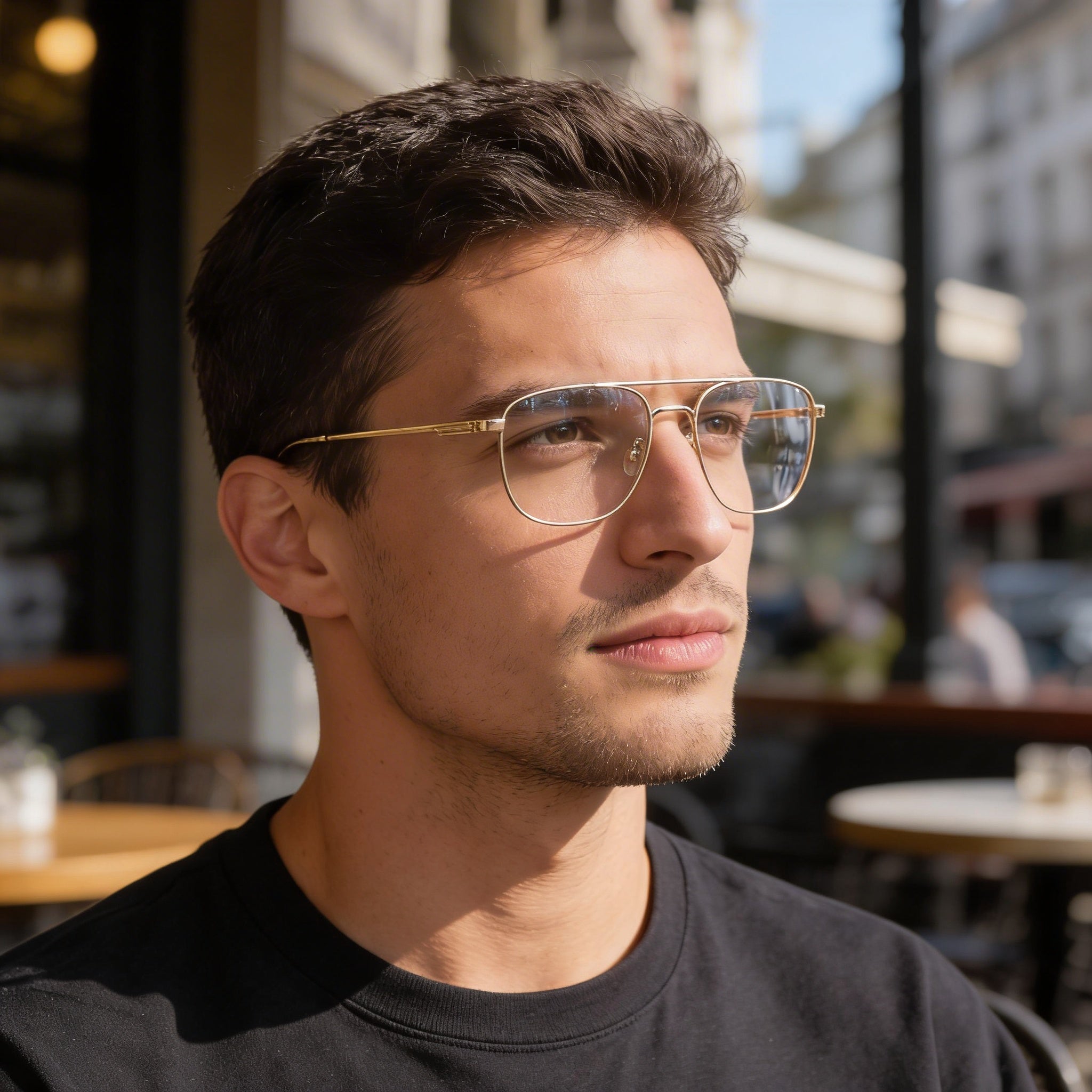 Gafas Flexon Casual para hombre con montura metálica dorada y lentes de plástico transparentes no polarizadas 55-17-145, Photo 6
