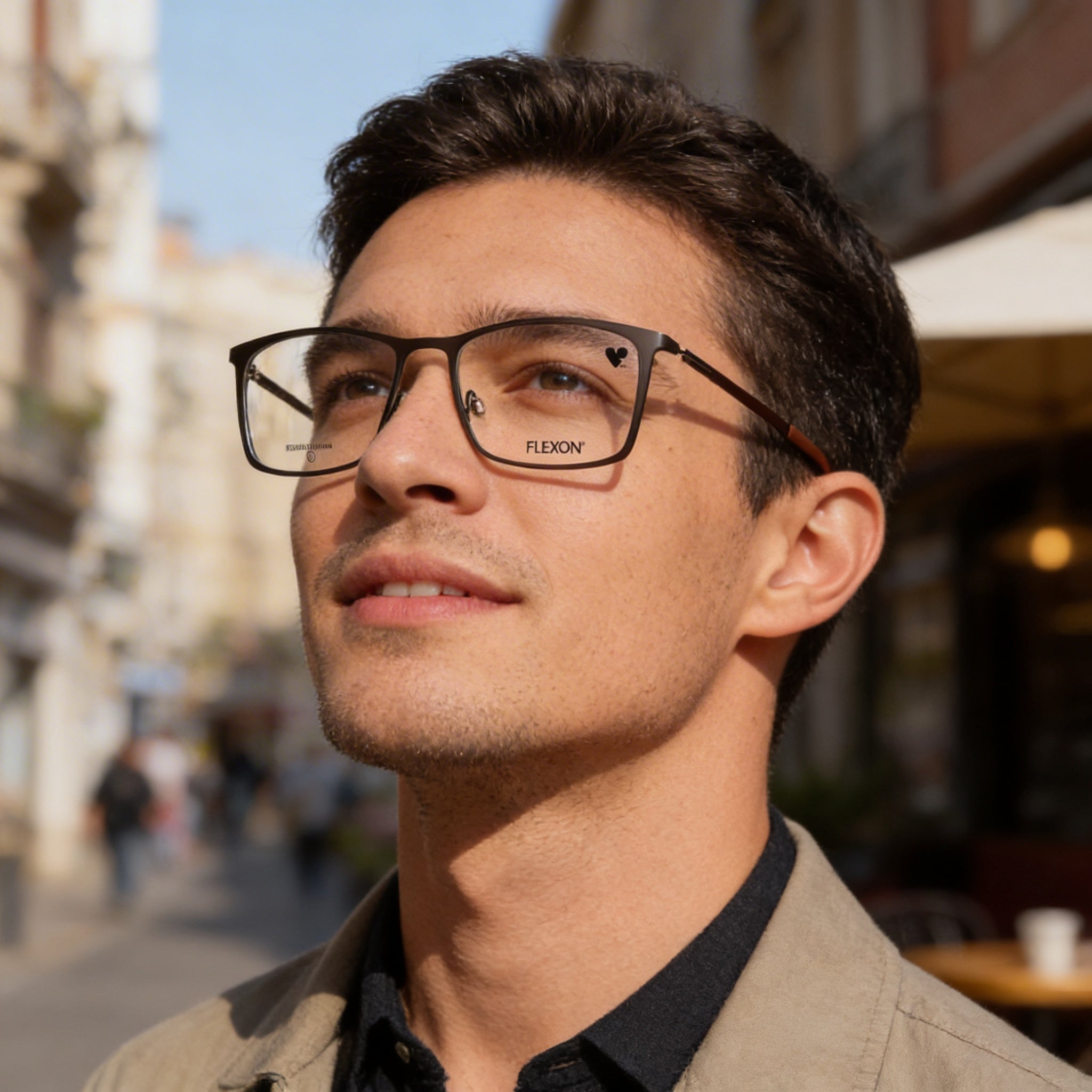 Flexon Men's Eyeglass Frames with Clear Demo Lenses, Ready for Custom Prescription, in Matte Gunmetal Sepia, Photo 5
