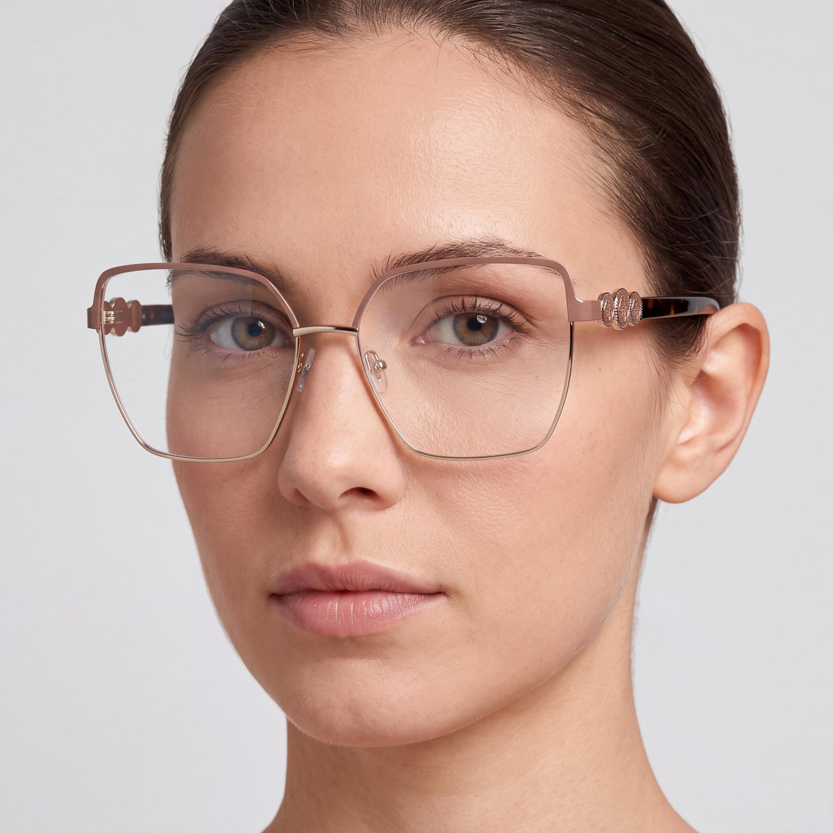 GUESS Gu50229 Metal Non- Women's Eyeglasses Matte Beige Dark Havana Lens Width 57mm, Photo 4