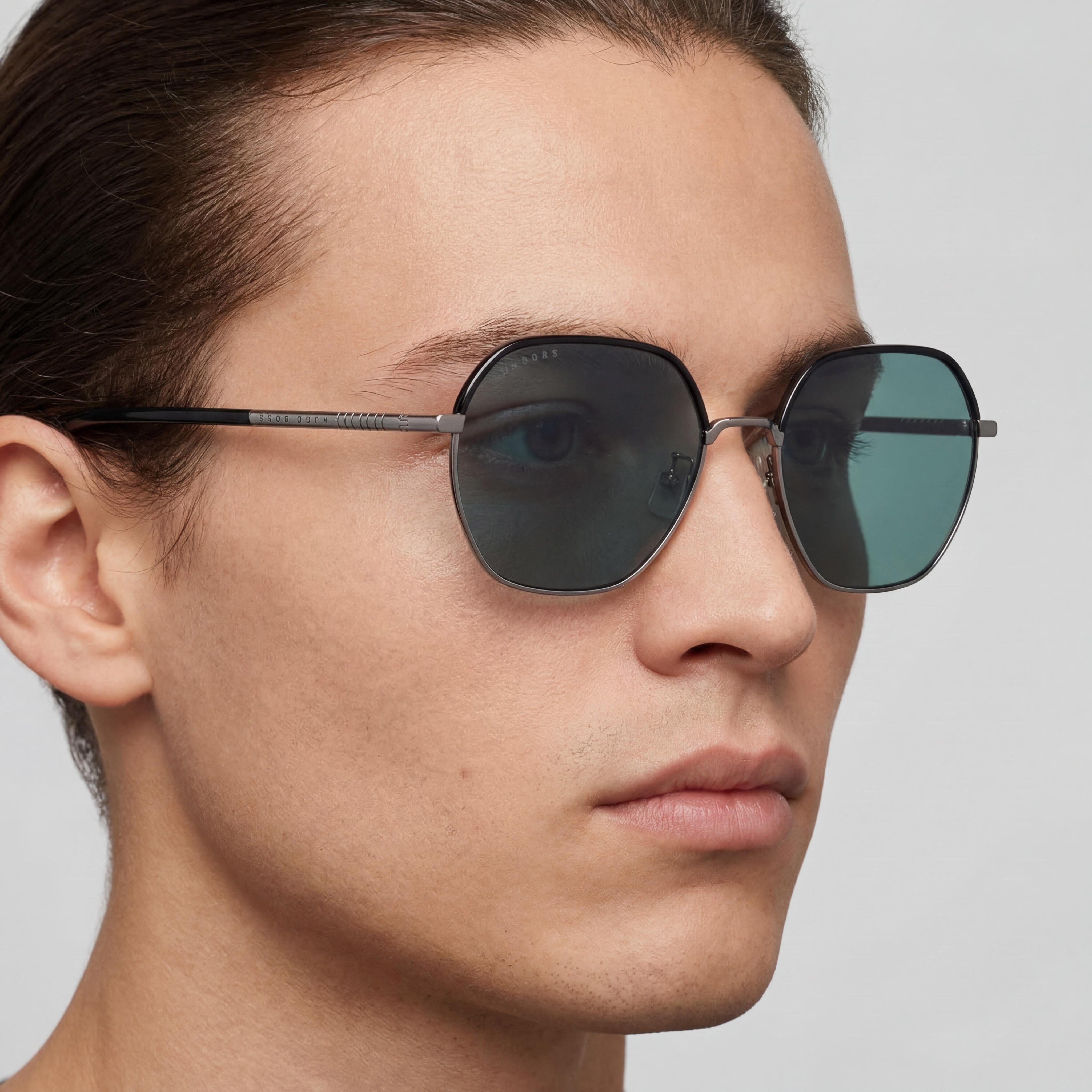 Hugo Boss Boss 1107/F/S Men's Asian Fit Dark Ruthenium Black Green Lens Non-Polarized UV Protection Sunglasses 56mm, Photo 4