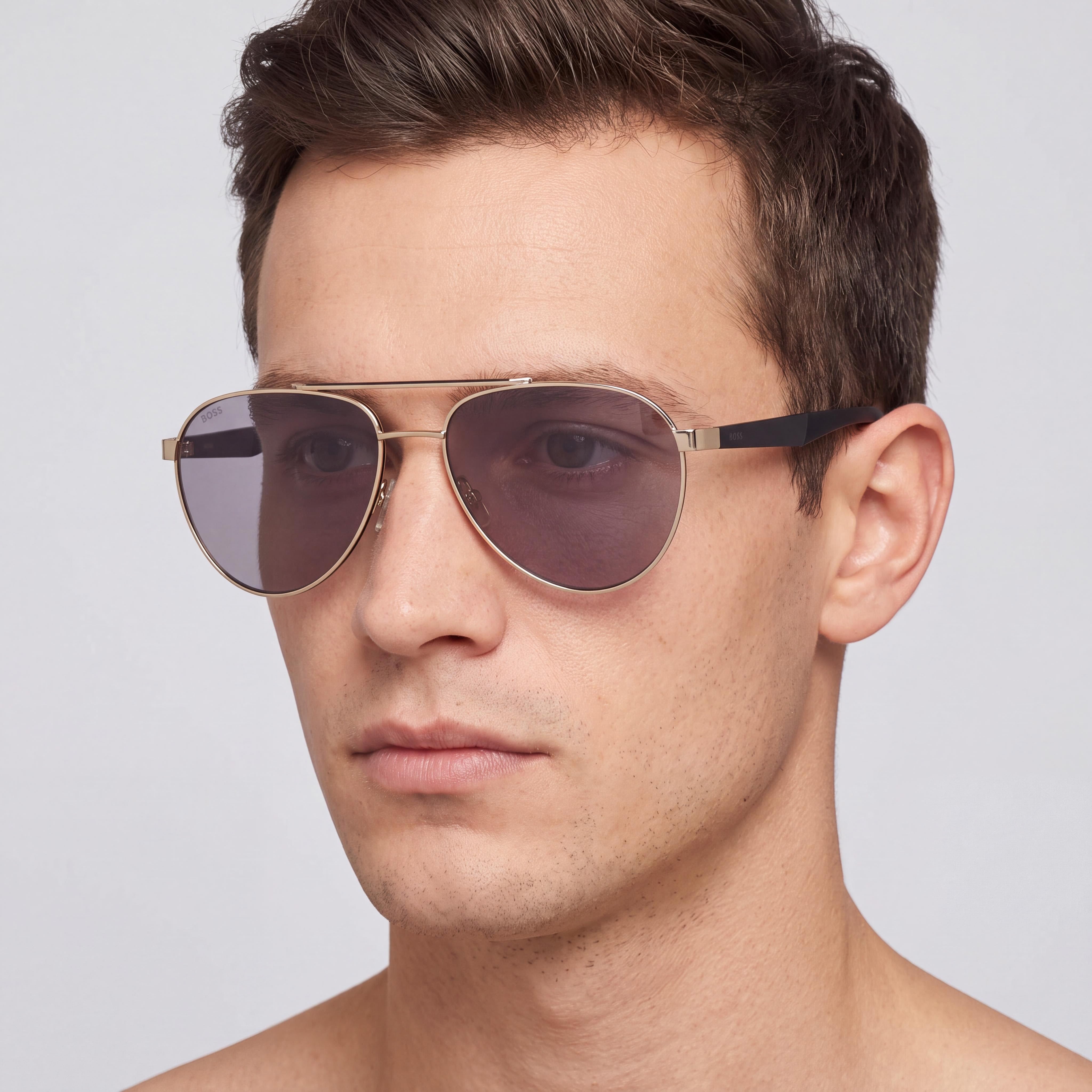 Hugo Boss Modern Unisex Gold Black Yellow Blue Shaded Alloy Steel Frame Polycarbonate Lens 60mm UV Protection, Photo 4