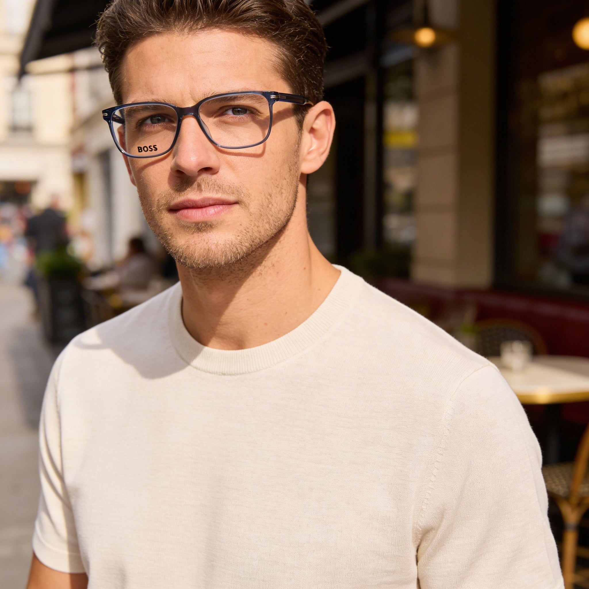 Hugo Boss Men's Modern Eyewear with Blue Acetate Frame and Matching Blue Non-polarised Polycarbonate Lenses 57mm, Photo 5