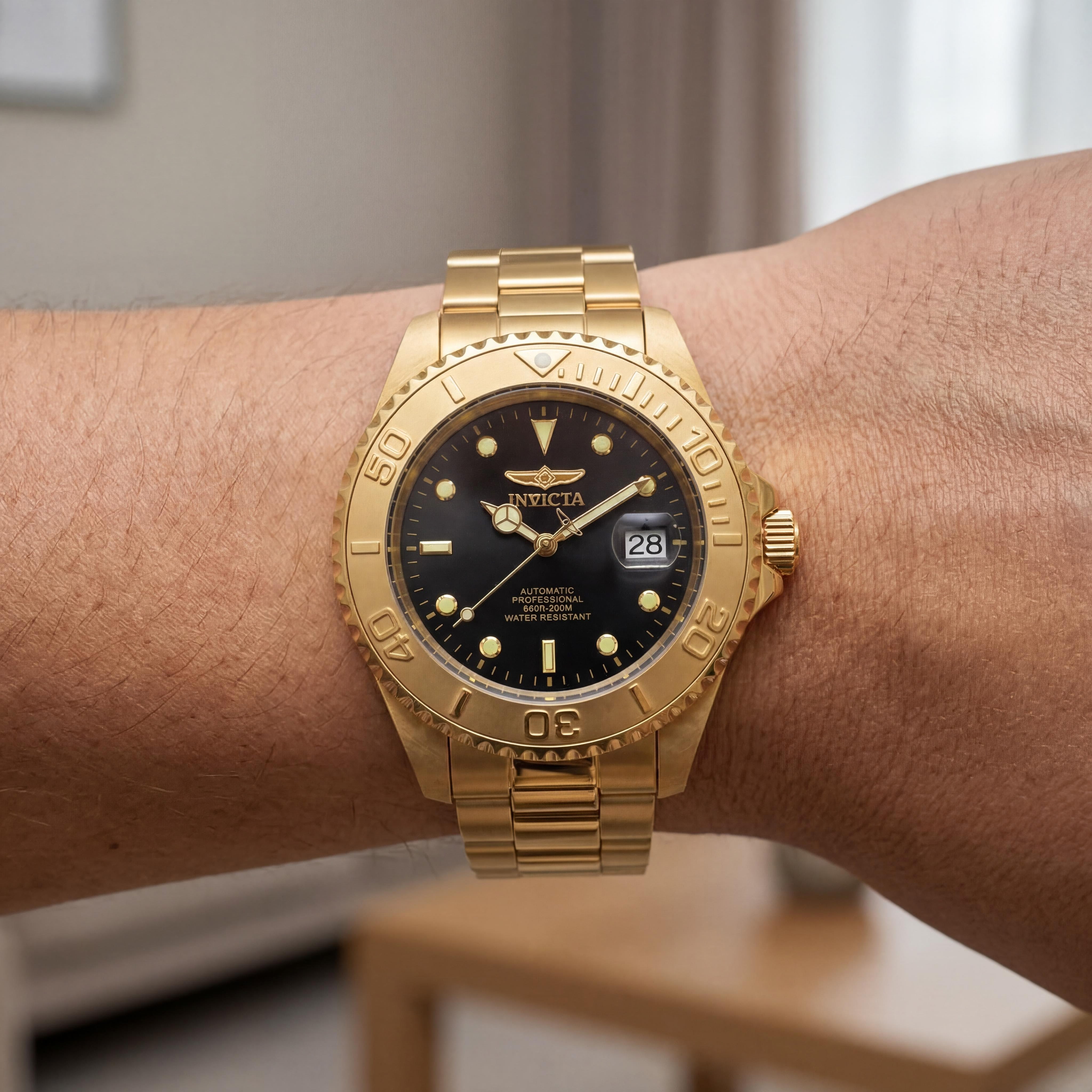 Invicta Pro Diver 28952 Gold Tone Stainless Steel Automatic Chronograph Unisex Watch 47mm, Photo 4
