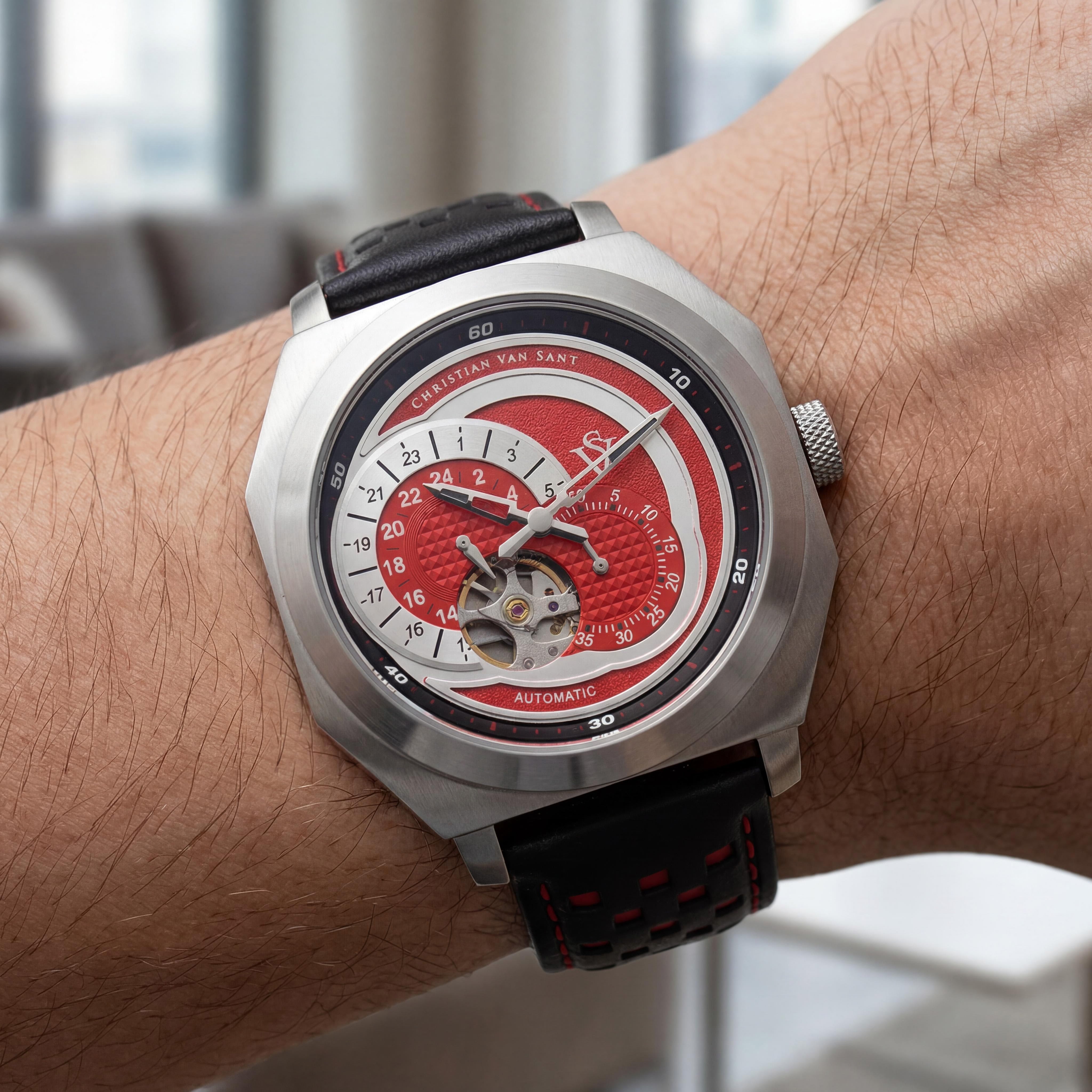 Christian Van Sant Reloj de Pulsera Automático de Hombre con Movimiento Multifunción y Esfera Roja, Photo 4