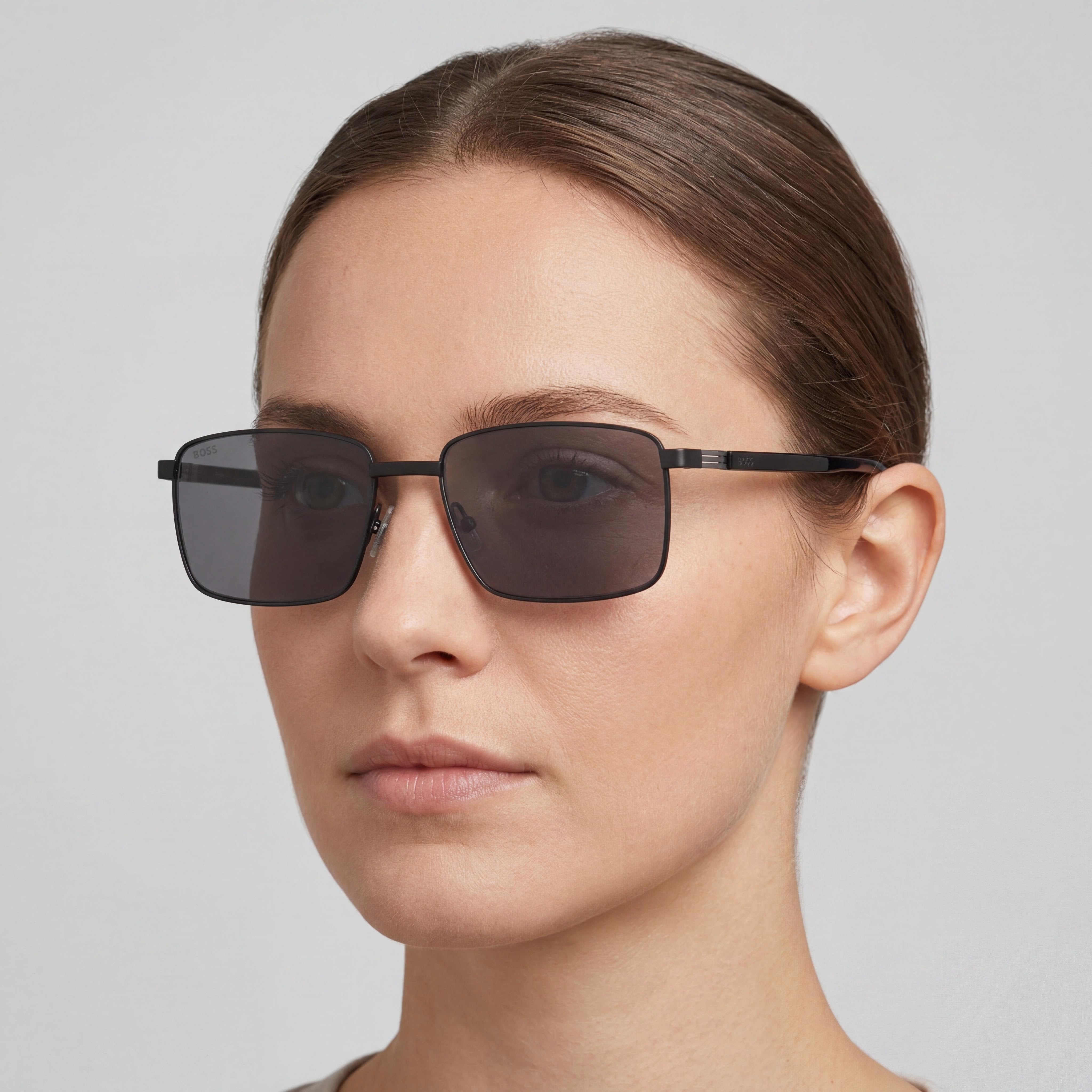 Hugo Boss Boss 1700/S Rectangular Matte Black Stainless Steel Grey Lens 100% UV Protection Sunglasses 57mm, Photo 5