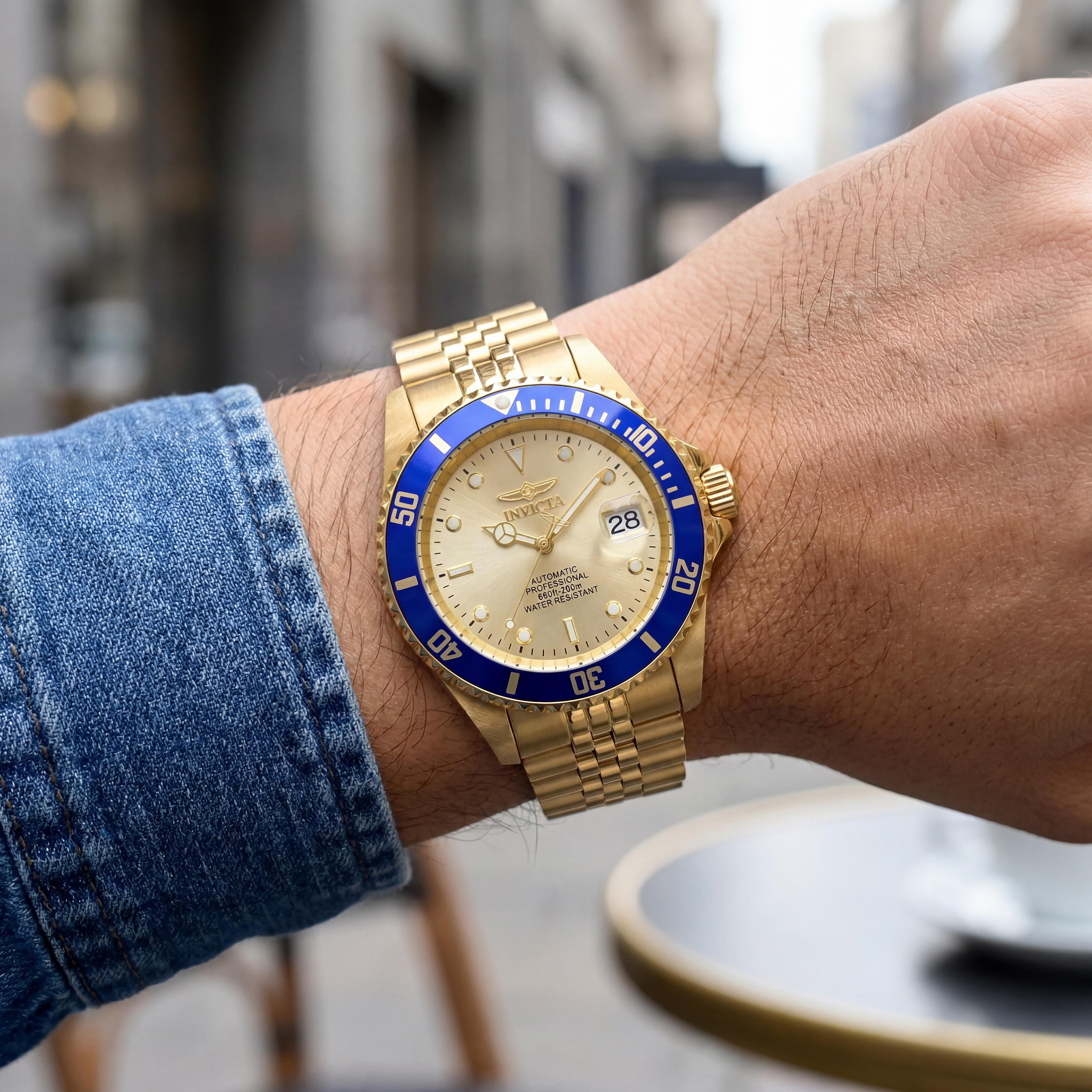 Invicta Pro Diver Bracelet Men's 42mm Automatic Gold Blue Stainless Steel Water Resistant Watch with Date, Photo 4