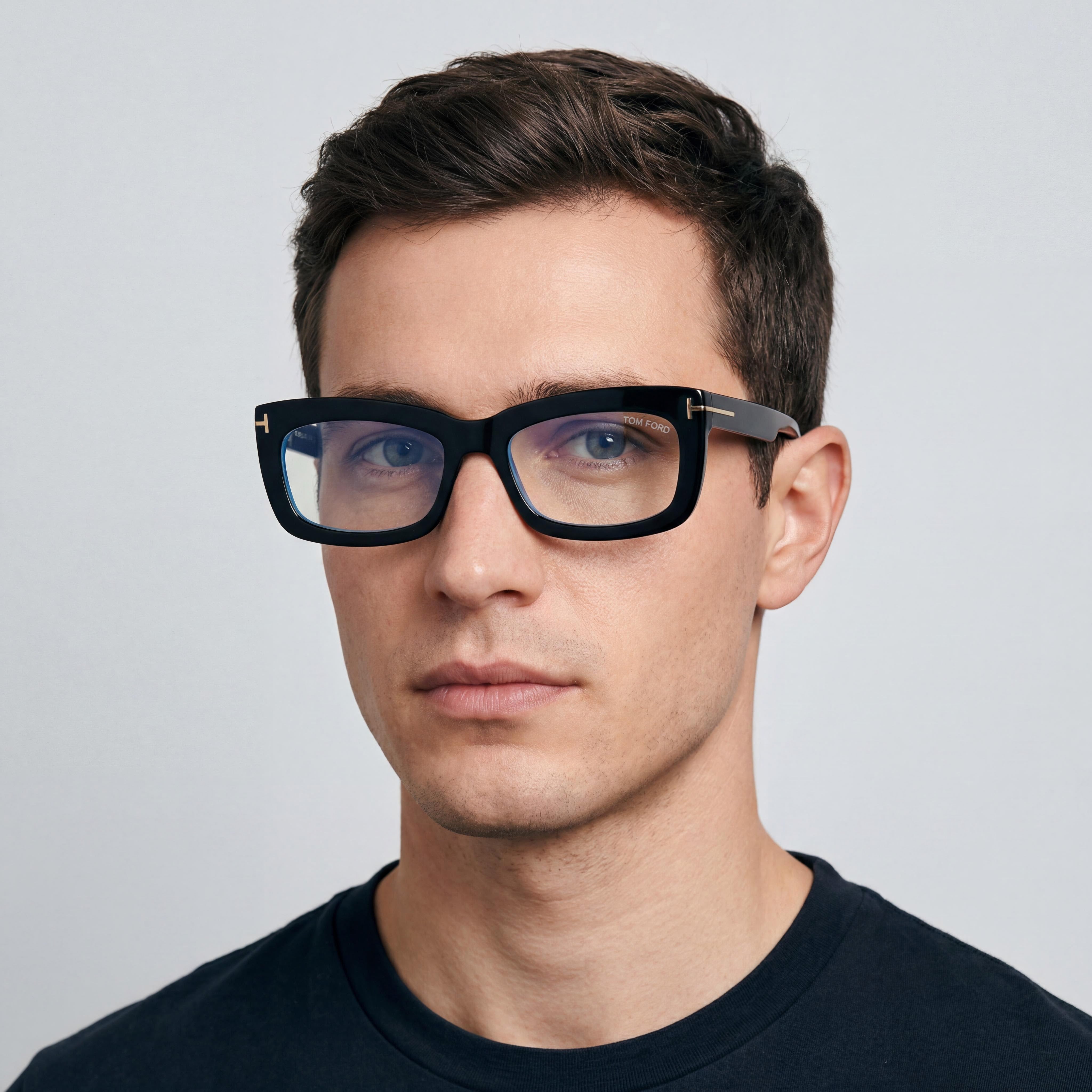 Gafas Tom Ford Classic unisex con filtro azul y negro brillante, montura de plástico sin policarbonato, 55 mm, Photo 4