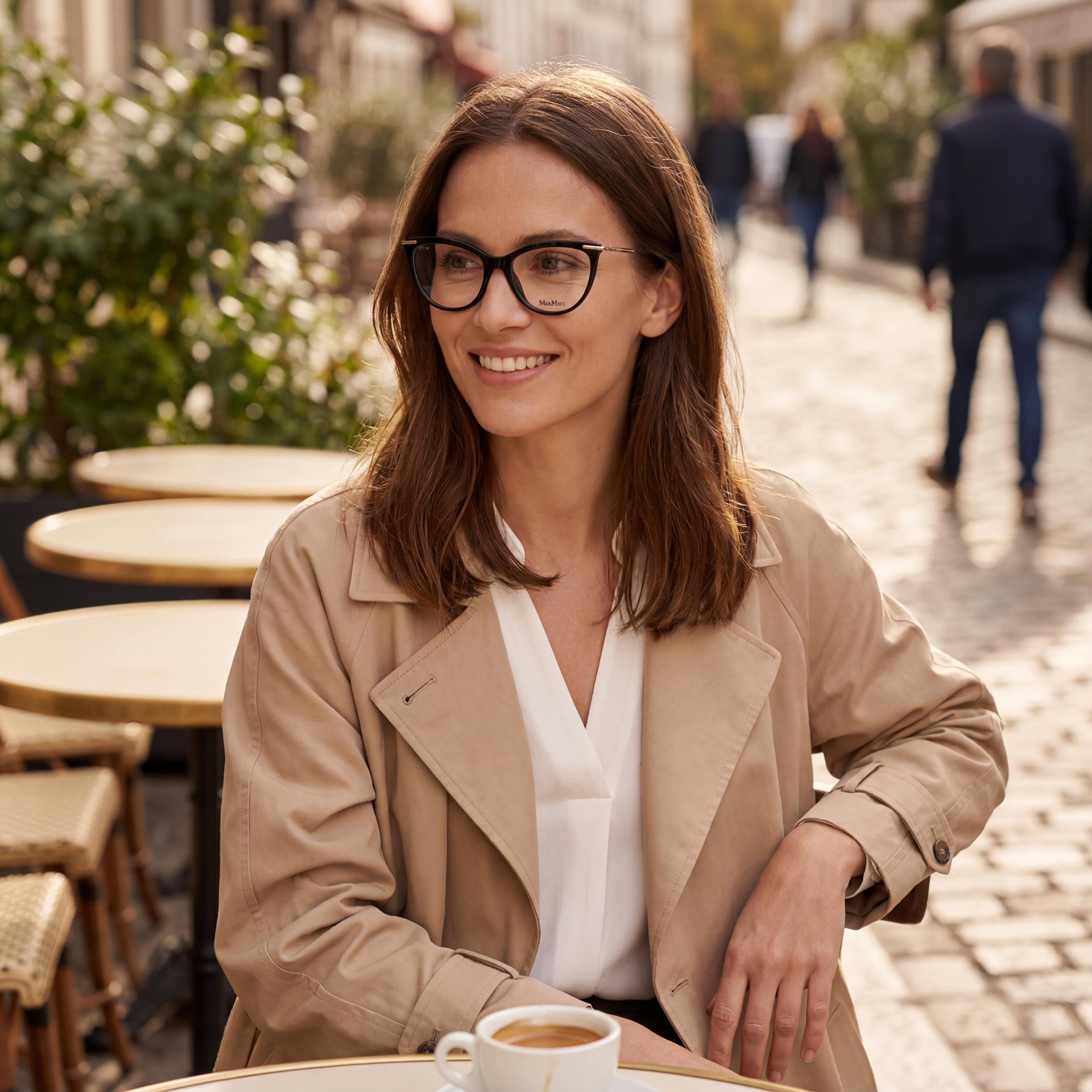 Gafas de sol MaxMara casual para mujer, de plástico negro brillante, montura completa, tipo ojo de gato, con lentes transparentes 53-135-135, Photo 6