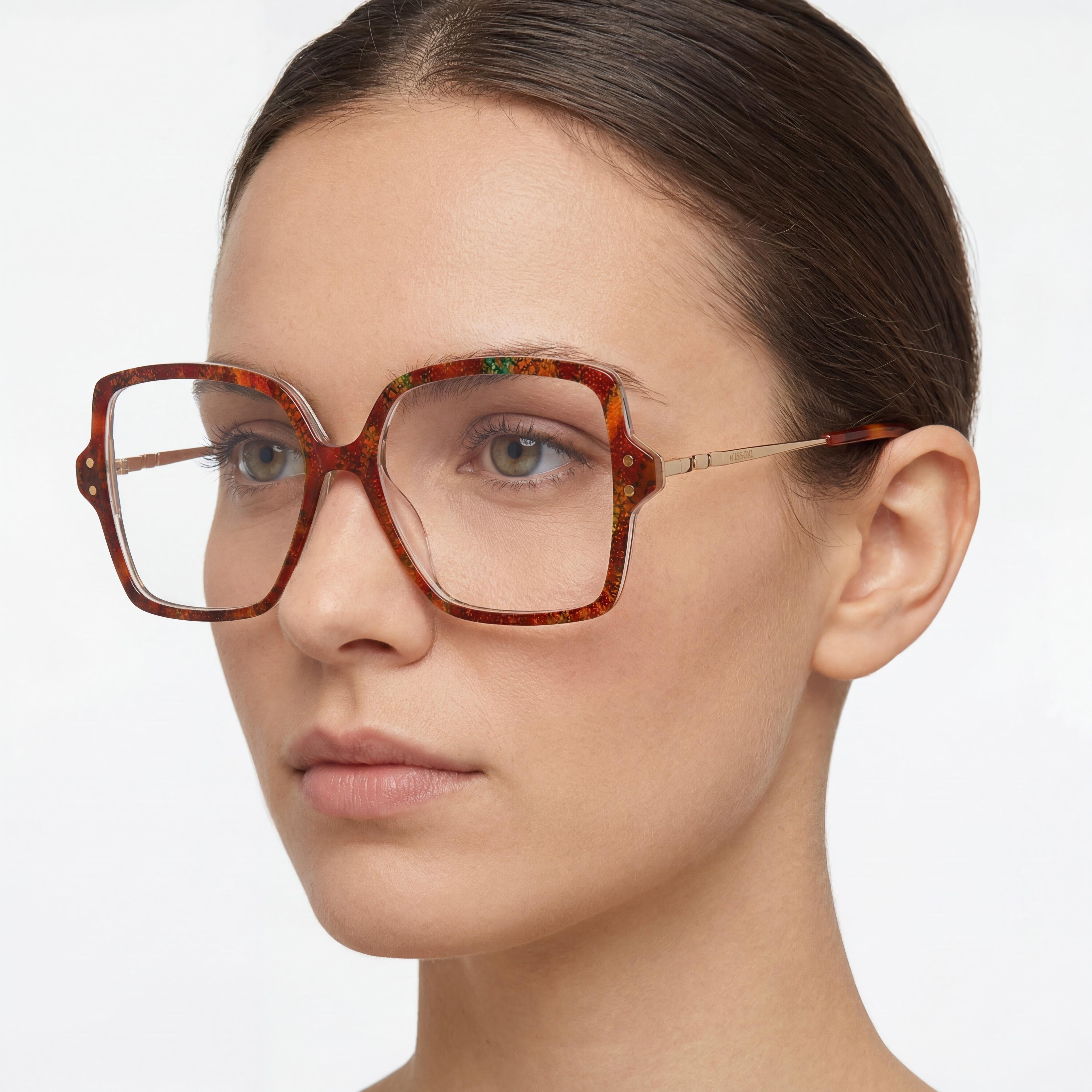 Gafas ópticas cuadradas extragrandes de poliamida para mujer de la colección M Missoni Fabric, color azul ahumado, 53-16-140 mm, Photo 4