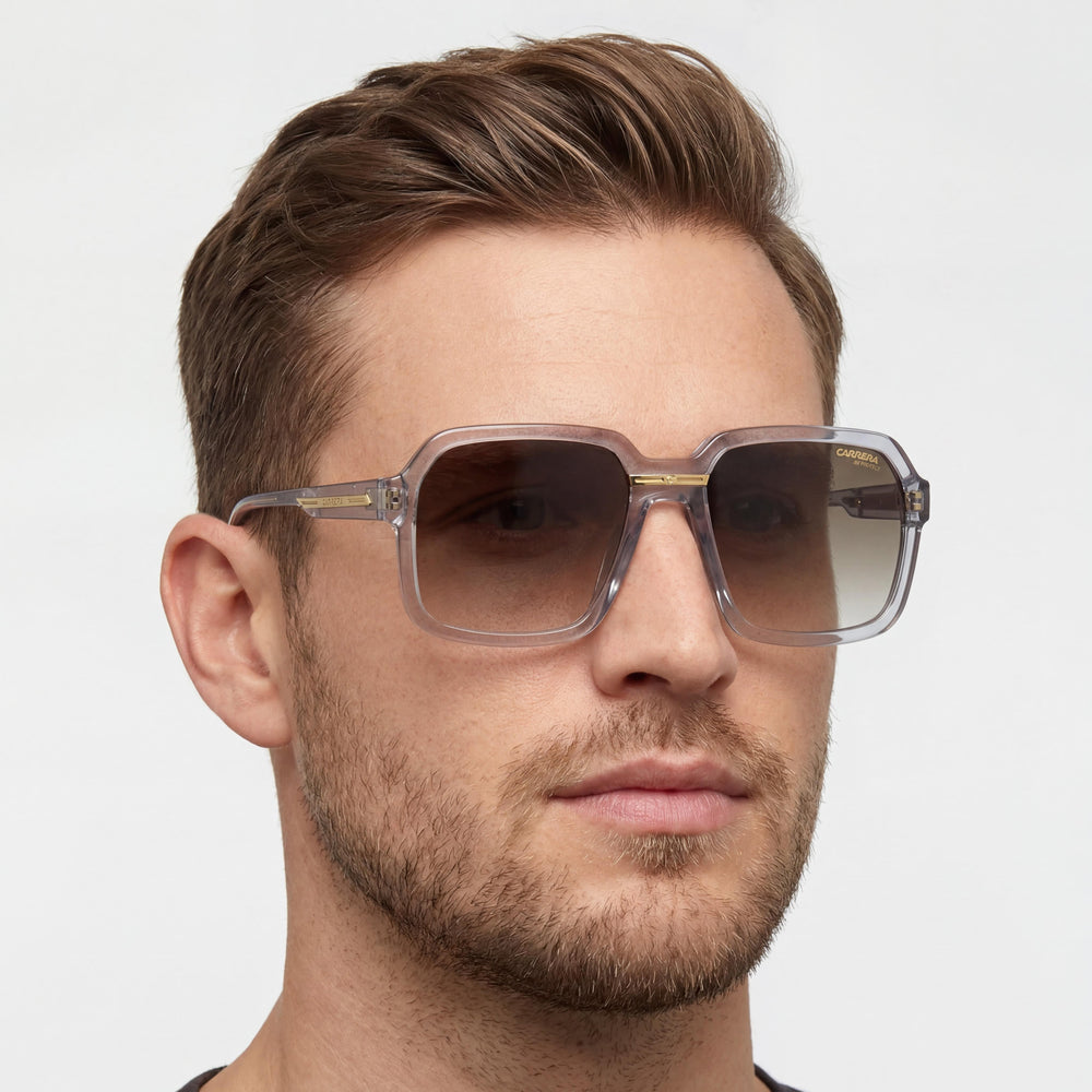 Gafas de sol Carrera Victory C 08/S cuadradas, ligeras, para hombre, de poliamida gris, con cristales verdes degradados 100% protección UV, 56 mm