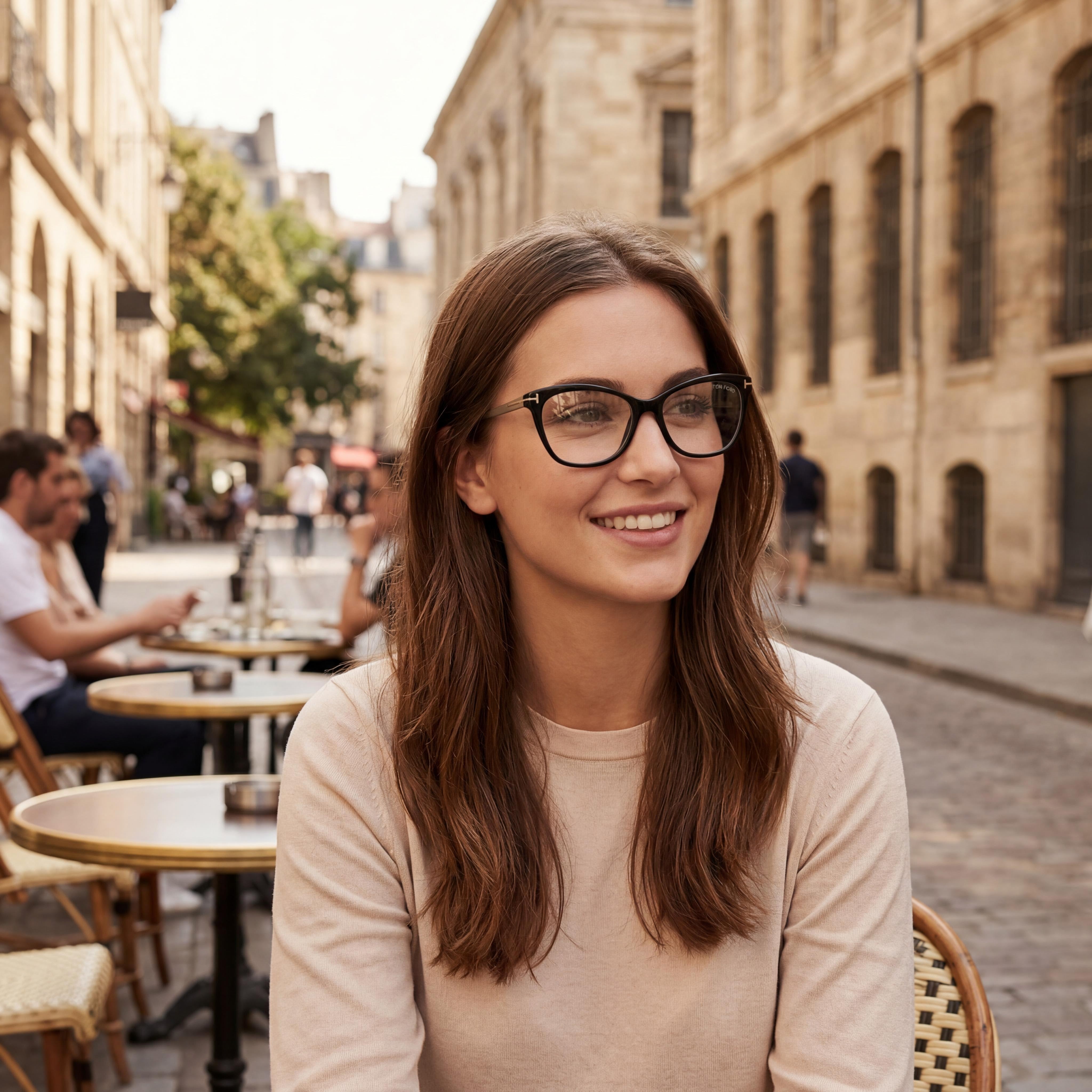Gafas Tom Ford para mujer, de plástico negro con montura completa, lente transparente, 54 mm de ancho de lente, 15 mm de puente, 140 mm de longitud de patilla, Photo 5