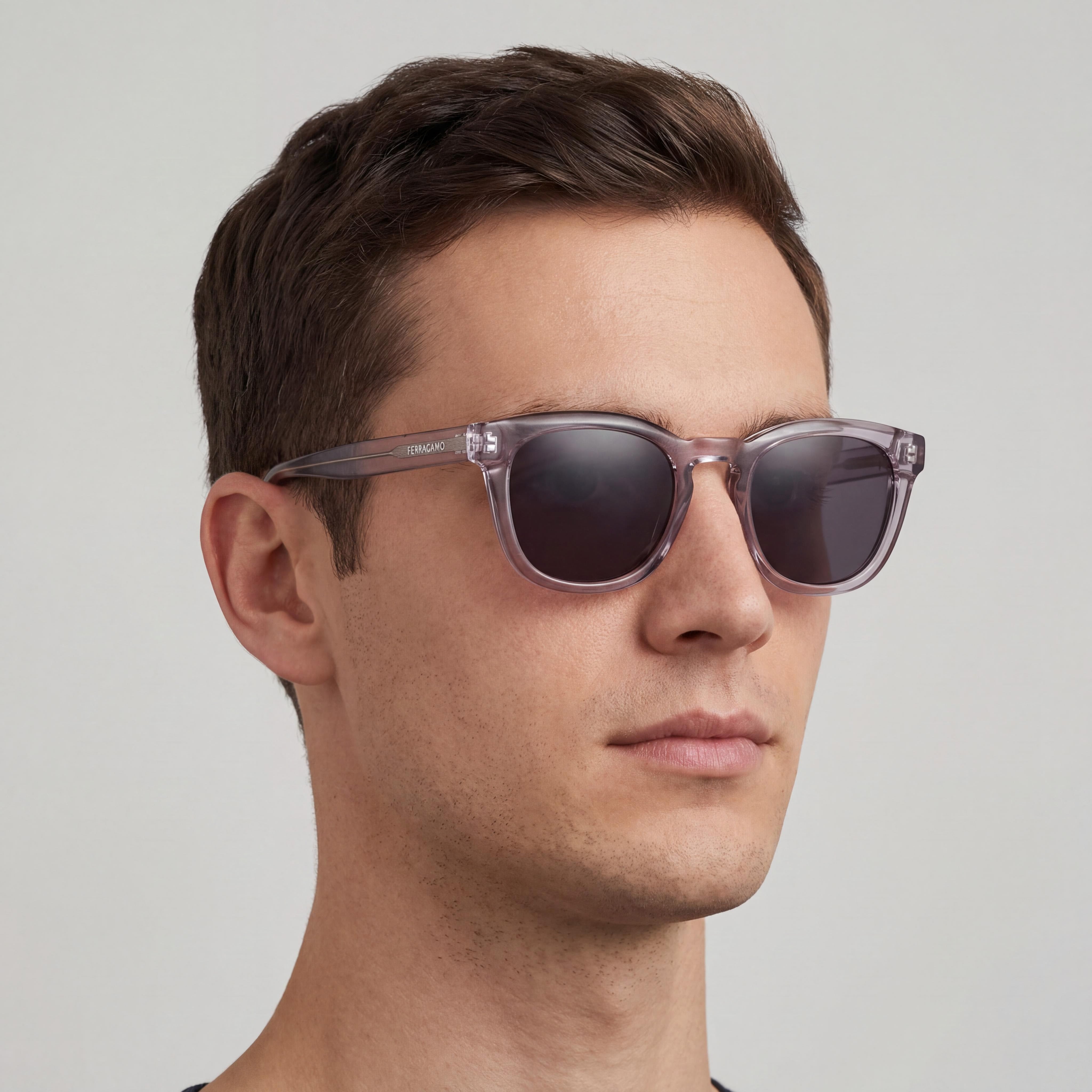 Gafas de sol rectangulares Ferragamo Sf2040se para hombre, de acetato transparente gris con lentes de policarbonato de 50 mm con protección UV 400, Photo 5