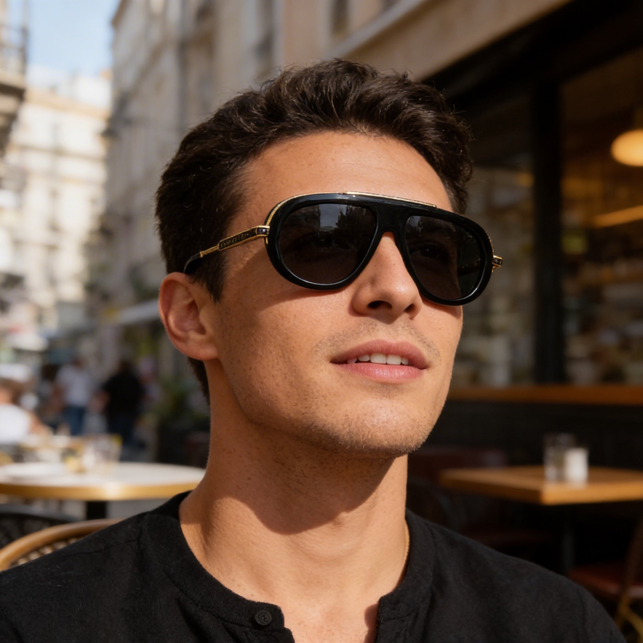 Gafas de Sol de Acetato de Celulosa Negro Brillante Philipp Plein Spp151m para Hombre con Lentes Ahumadas Protección UV 57mm, Photo 4