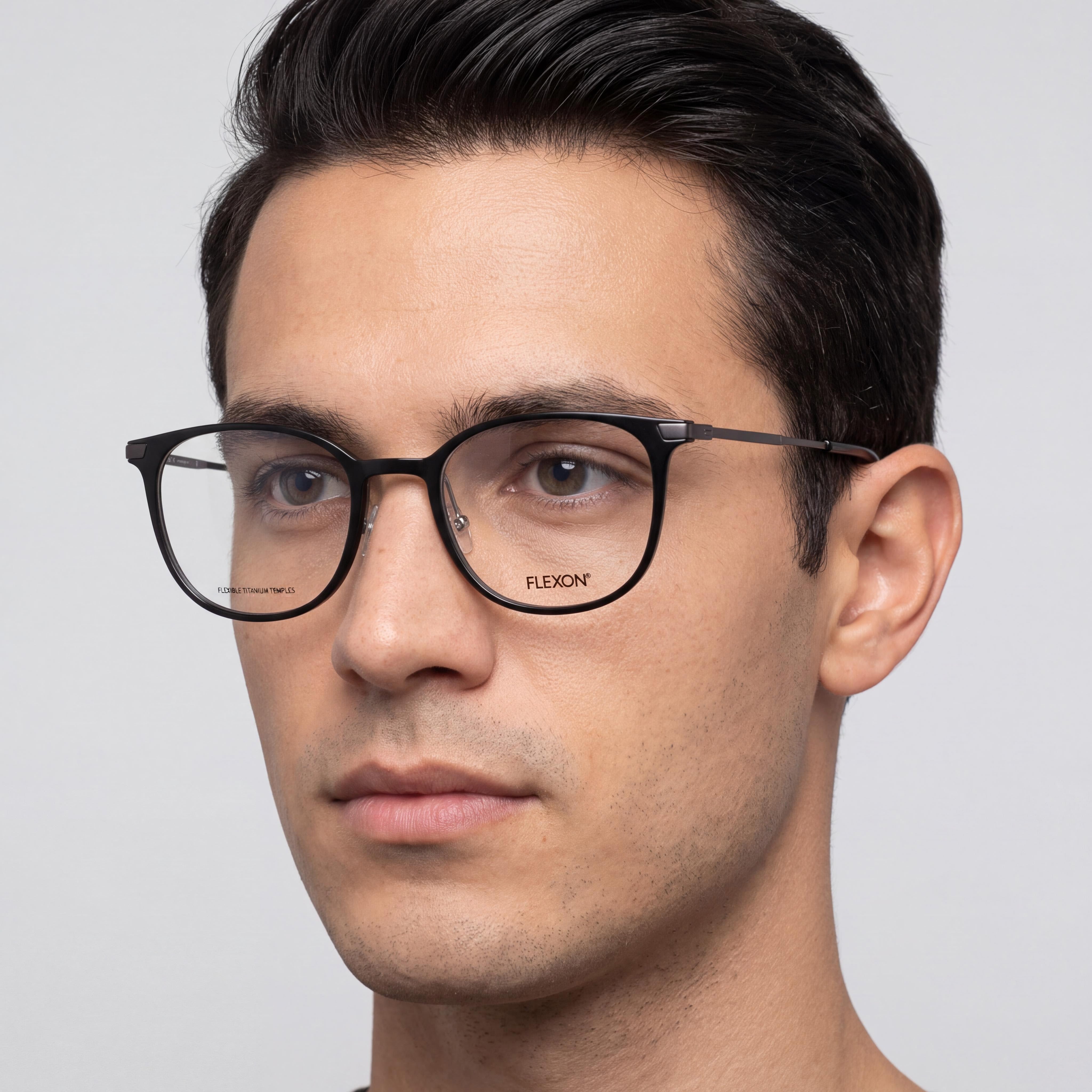Flexon Ep8002 Unisex Acetate Optical Frames, Shiny Black, Prescription Ready with Clear Demo Lenses, 52mm, Photo 4