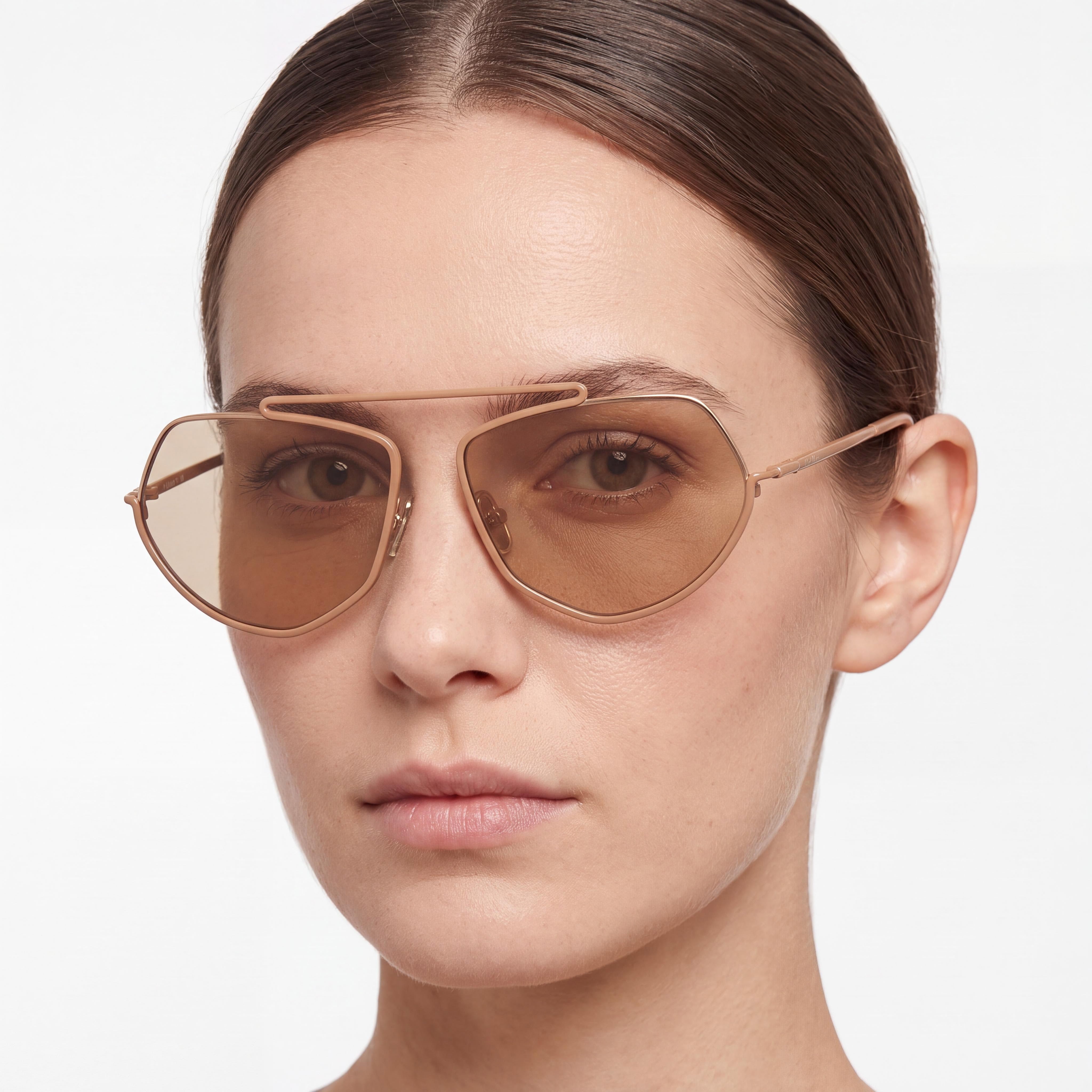 Gafas de sol MaxMara MM0165 para mujer con montura de metal marrón claro brillante y lentes marrones, 60 mm, Photo 4