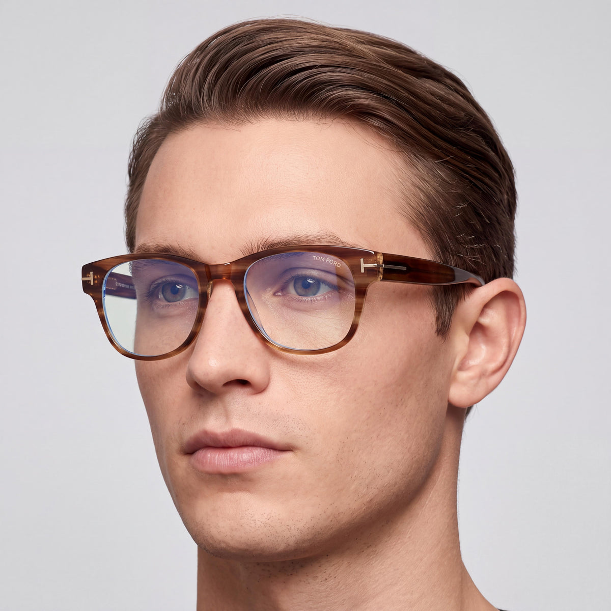 Gafas de bloqueo de luz azul cuadradas de acetato a rayas marrones unisex Tom Ford FT5898-B de 52 mm, Photo 4
