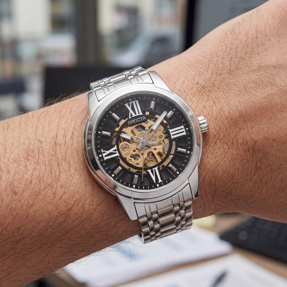 Invicta Objet D Art 69132 Automatic Movement Black Dial Silver Stainless Steel Bracelet Unisex Watch 41mm