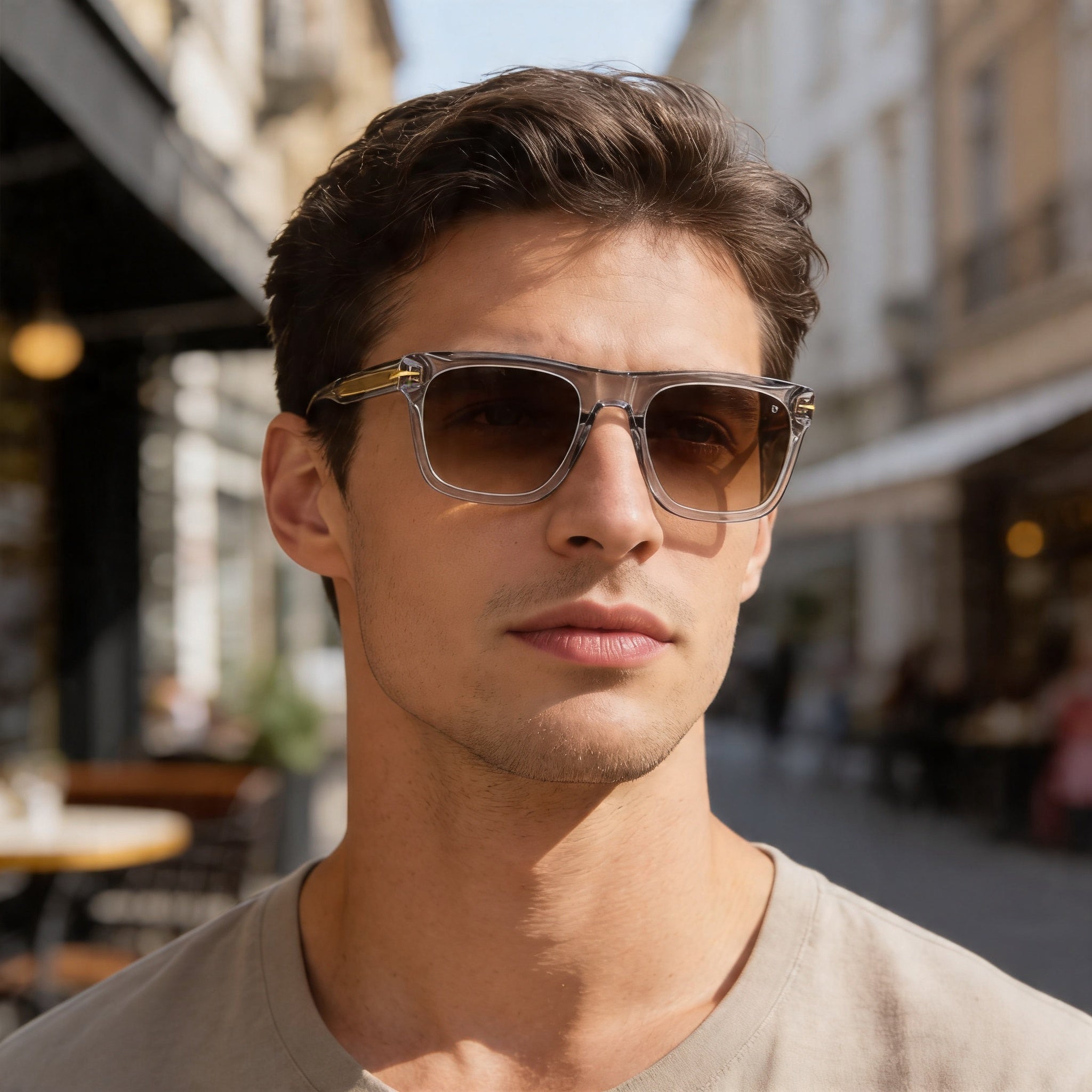 Beckham Modern Men's Acetate Crystal Grey Sunglasses with Brown Shaded Polycarbonate Lenses and UV Protection 54mm, Photo 6