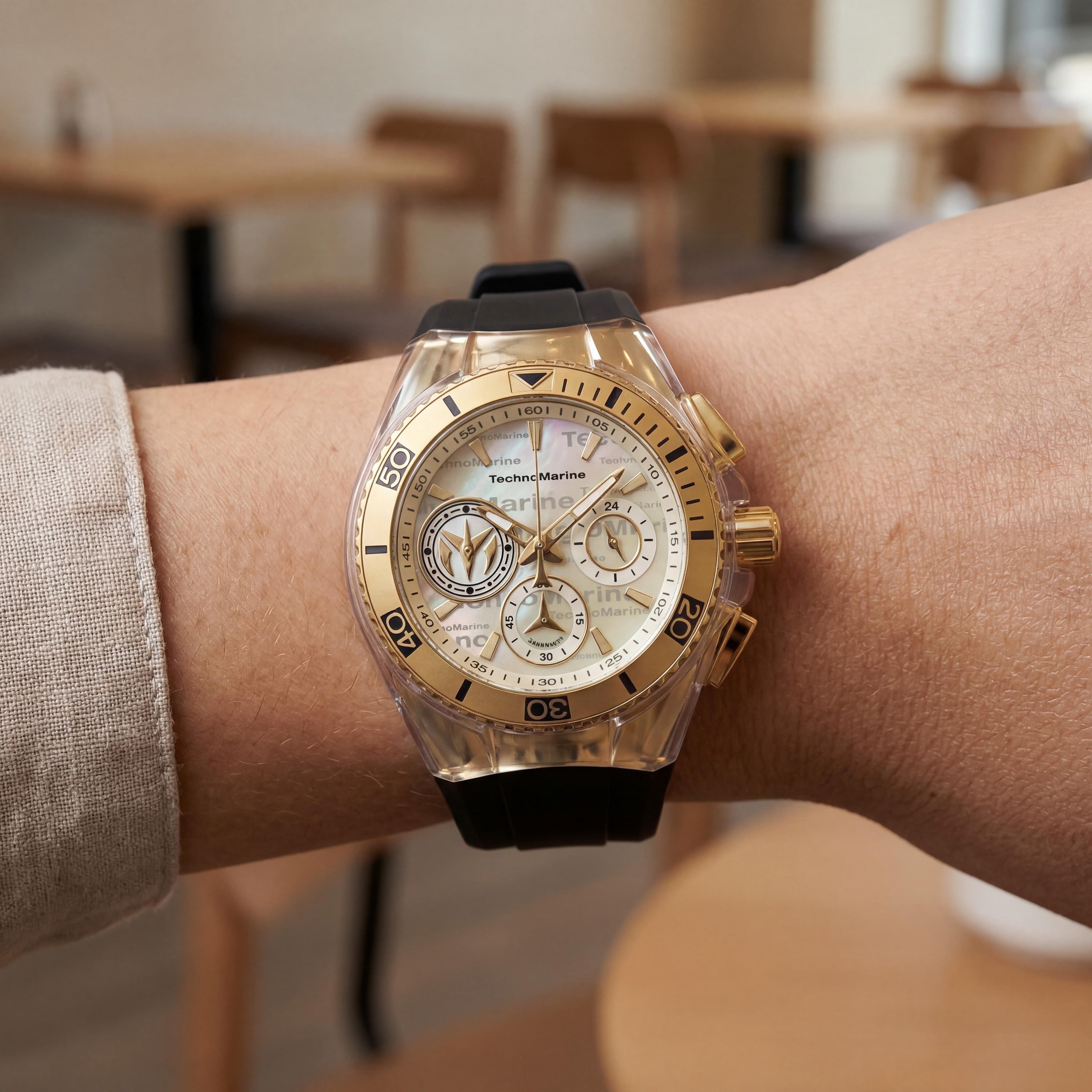 TechnoMarine Women's Gold-Tone Case Black Strap Quartz Diving Watch 40.57mm, Photo 4