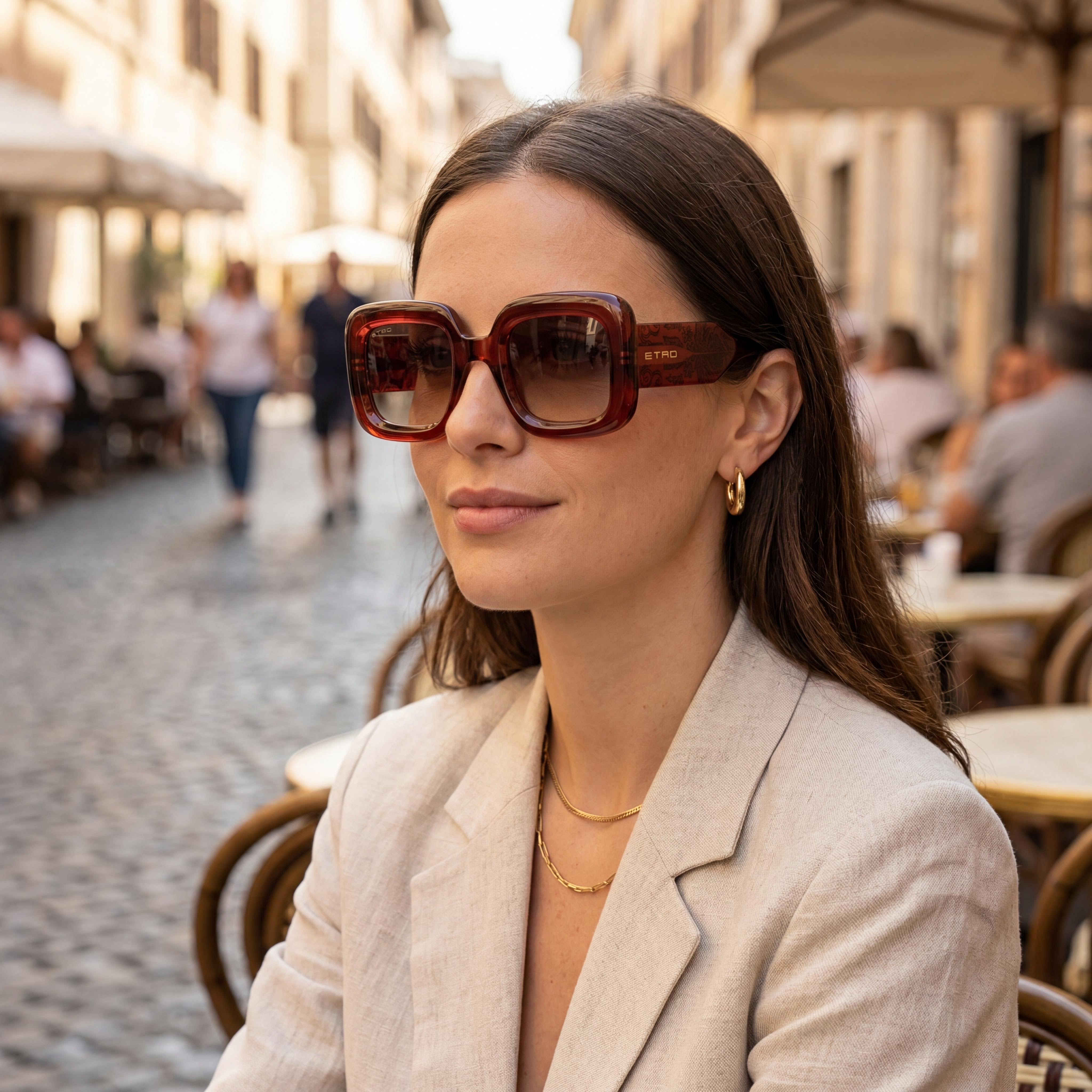 Etro ETRO 0015/S Women's Casual Sunglasses, Brick Brown Shaded Polyamide Frame, Brown Shaded Non-Polarized Lenses, 48mm, Photo 6