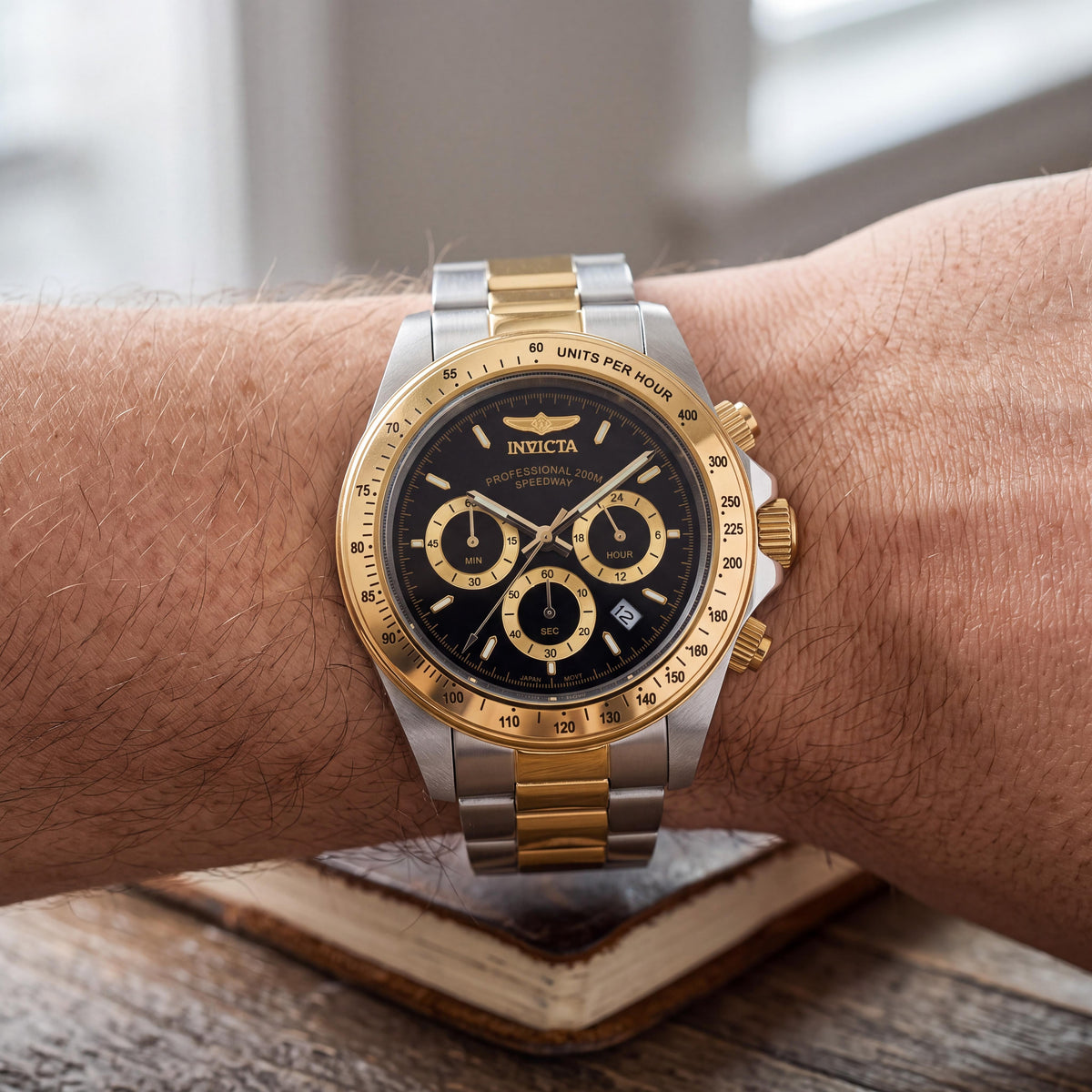 Invicta Men's Bracelet Two-Tone Gold Stainless Steel Tonneau Quartz Watch 40mm with Luminescent Hands, Stopwatch, Photo 4