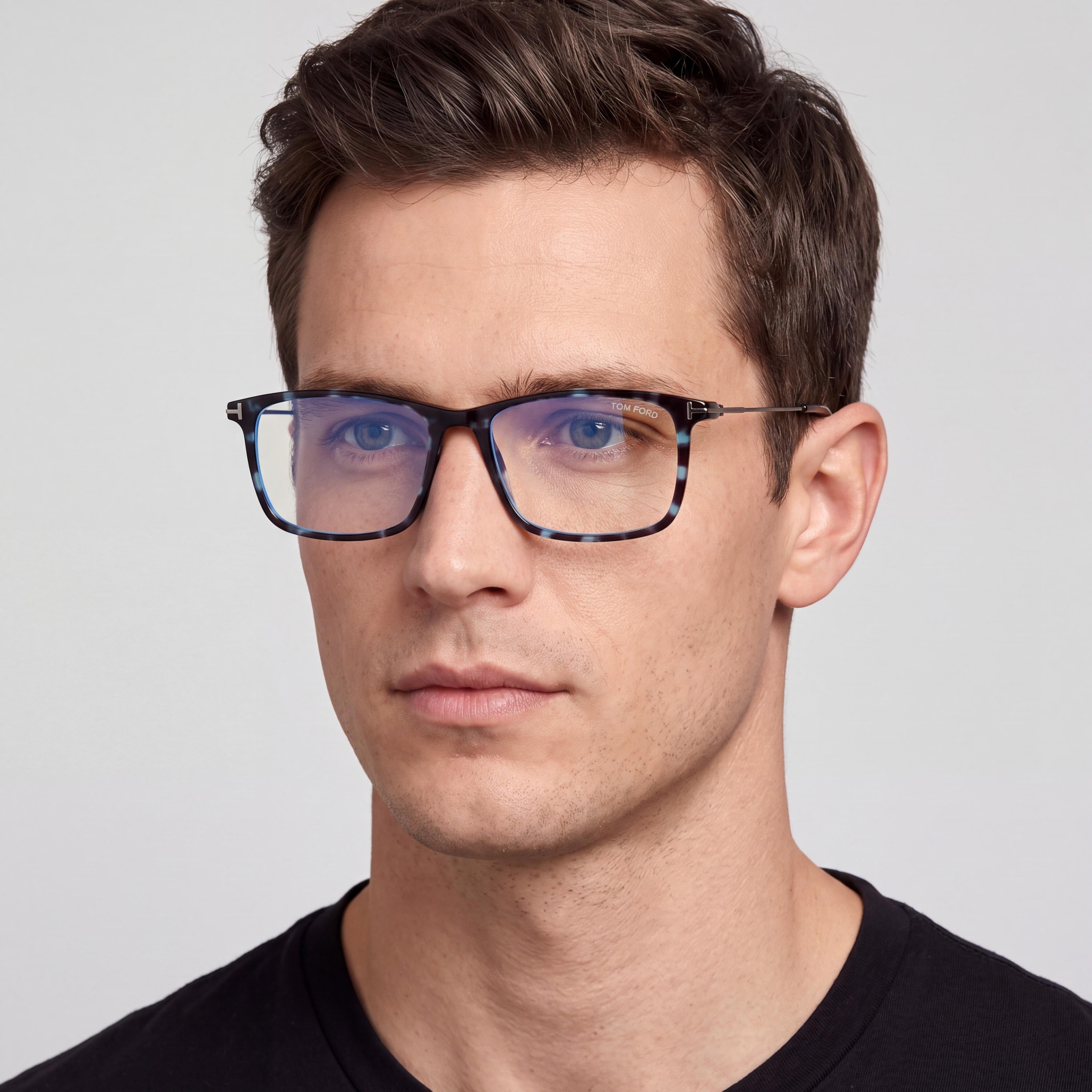 Tom Ford FT5758-B Gafas de hombre de plástico Havana coloridas con bloqueo de luz azul sin graduación 54 mm, Photo 4
