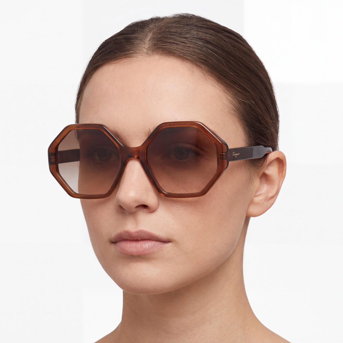 Salvatore Ferragamo Classic Women's Crystal Brown Acetate Grey Non-Polarized UV Protected 55mm Sunglasses, Photo 4