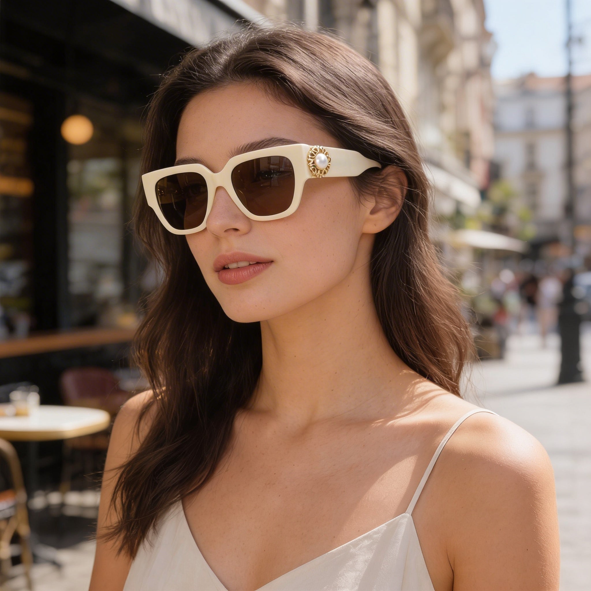 Gafas de sol Moschino con montura de acetato para mujer, color marrón marfil, ancho de lente de 52 mm, puente de 20 mm, patillas de 140 mm, Photo 4