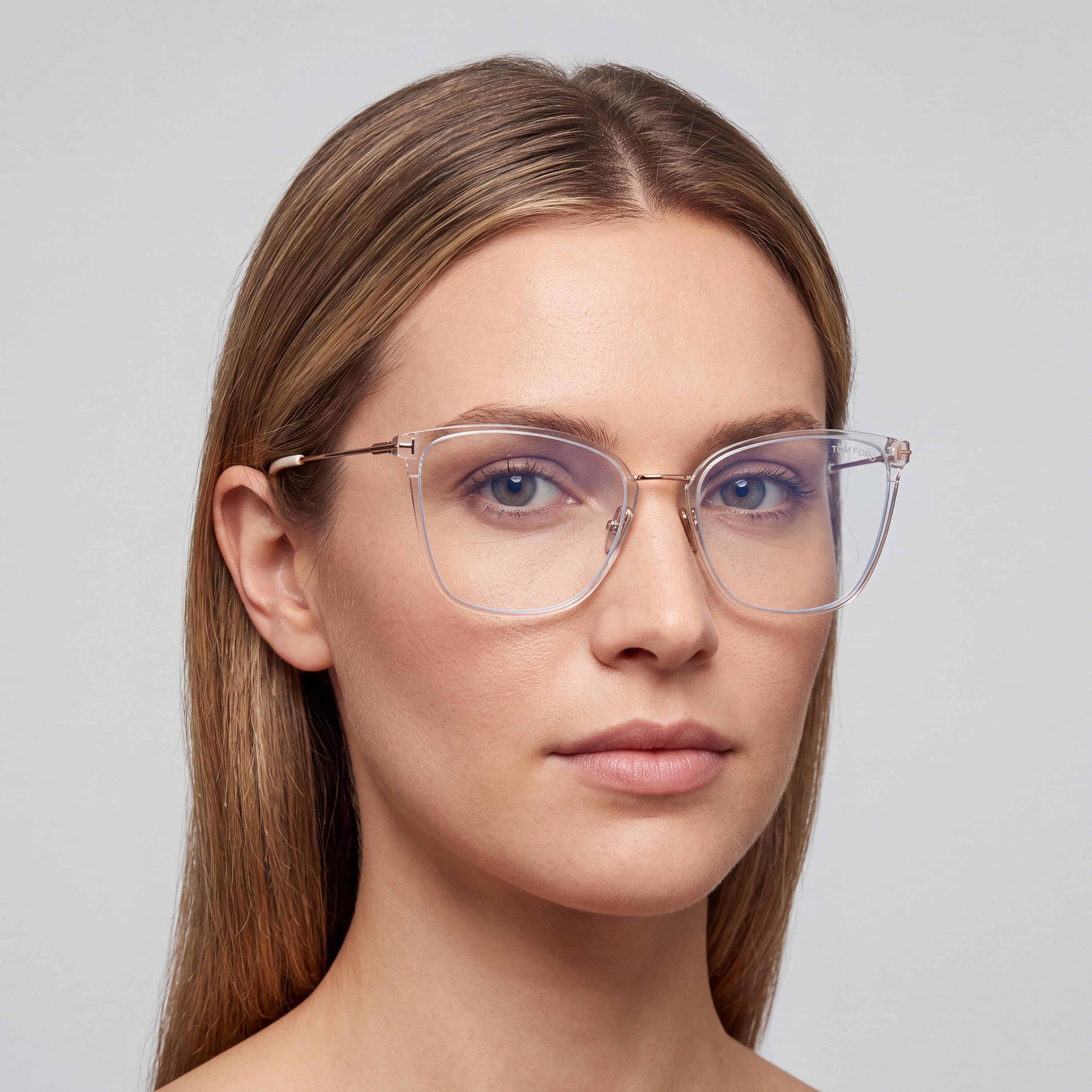 Tom Ford Ft5839-b Women's Shiny Ivory Blue Filter Metal Clear Blue Block Lenses 56-18-140, Photo 3