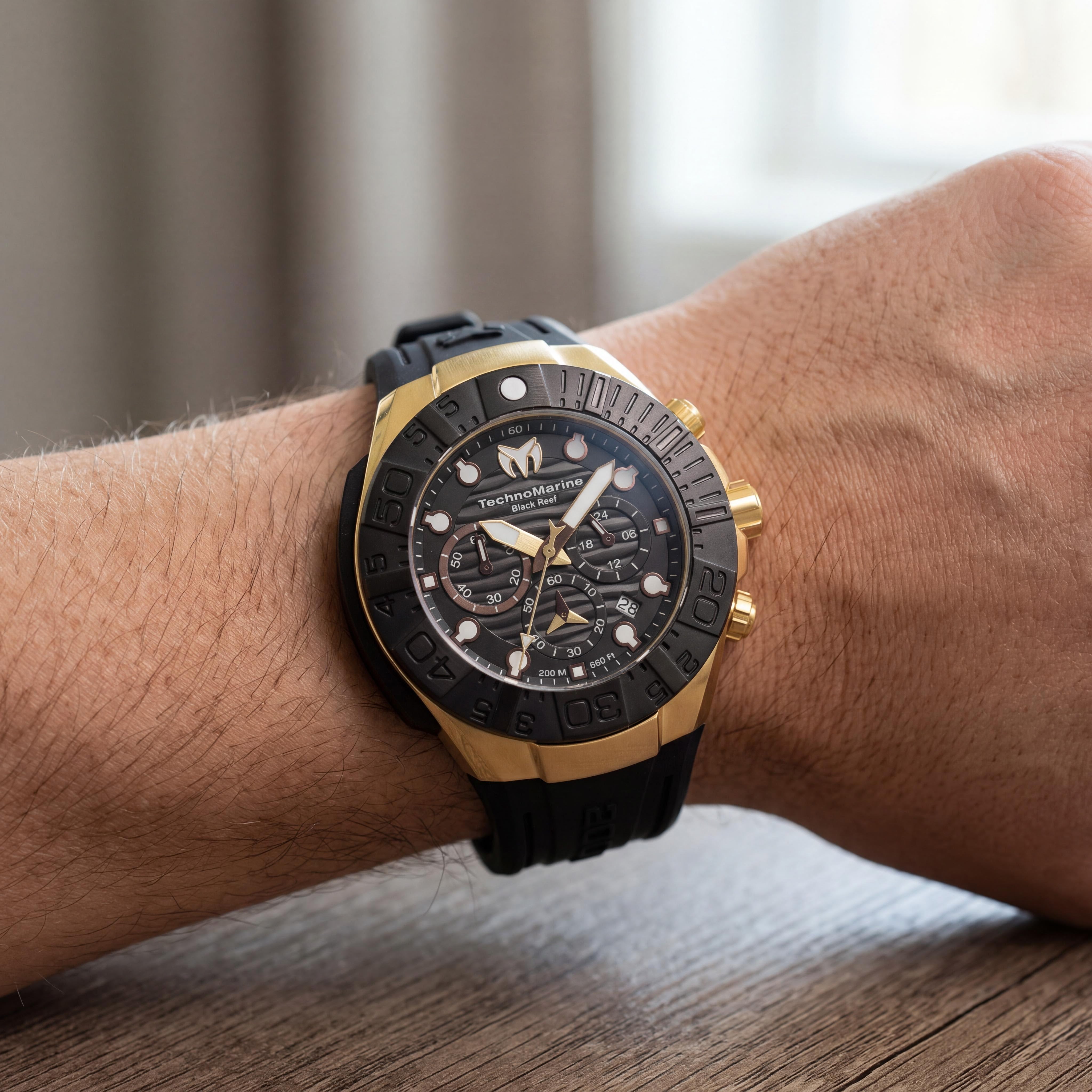 TechnoMarine Reef TM-523012 Men's Quartz Chronograph Watch with Black Gold Stainless Steel Case & Silicone Strap 45mm, Photo 4