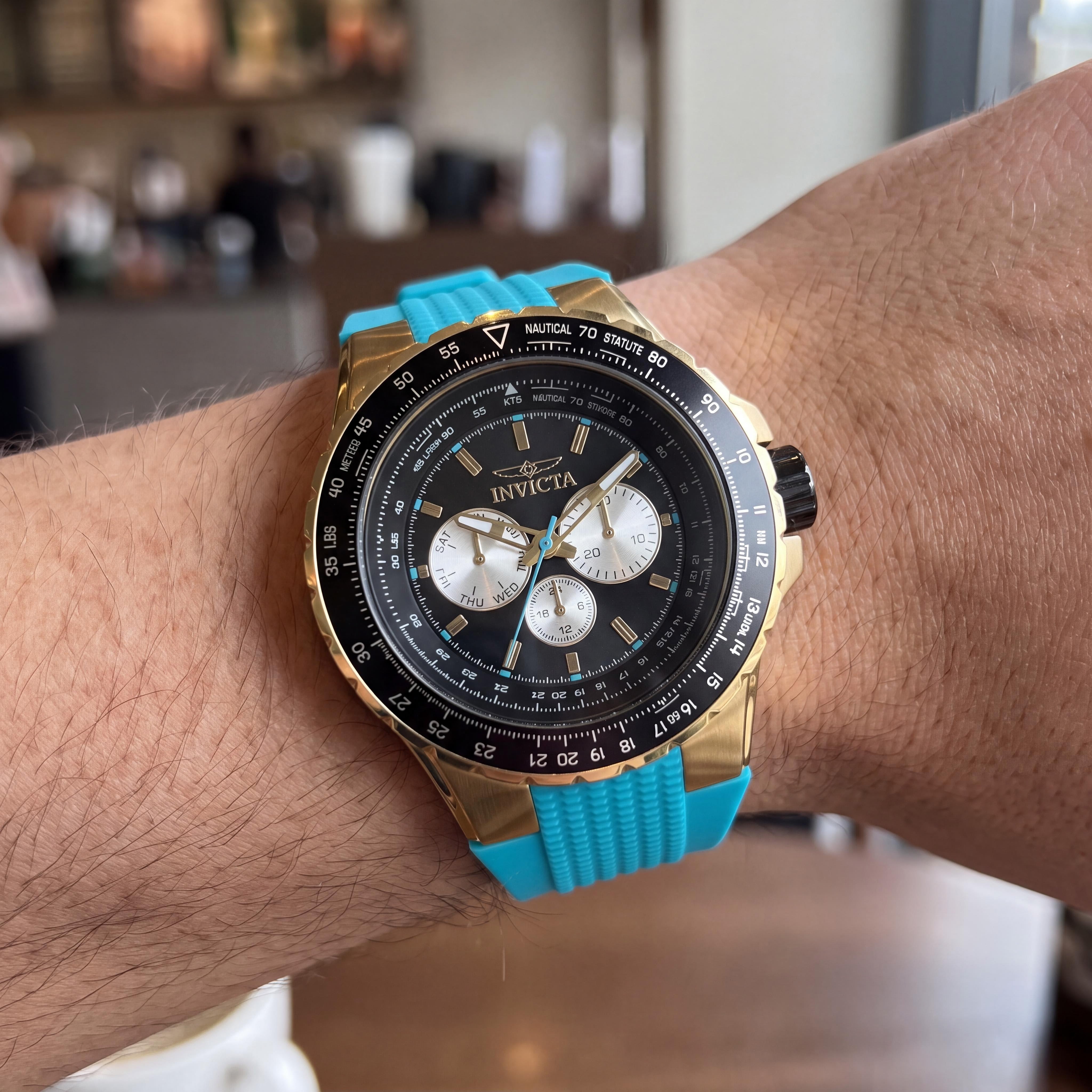Invicta Strap Men's 50mm Green Silicone Band Gold-Tone Stainless Steel Quartz Watch with Glow In The Dark Features, Photo 4